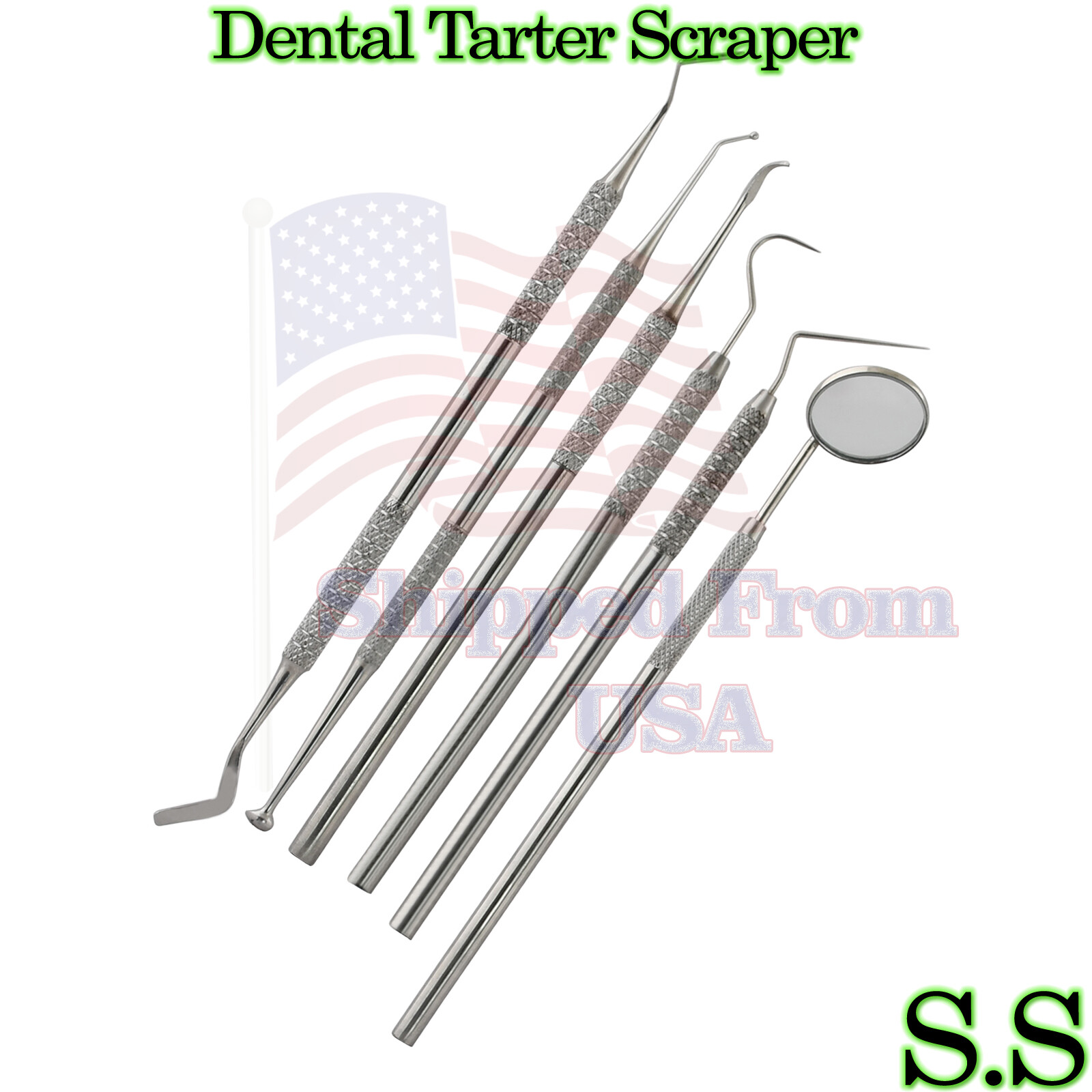 6 Dental Tarter Scraper Tooth Pick Dental Mirror Set PR-348