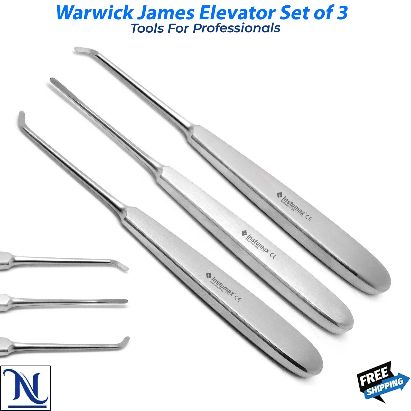Warwick James Elevators Tooth Extraction Luxation Oral Surgery Set of 3