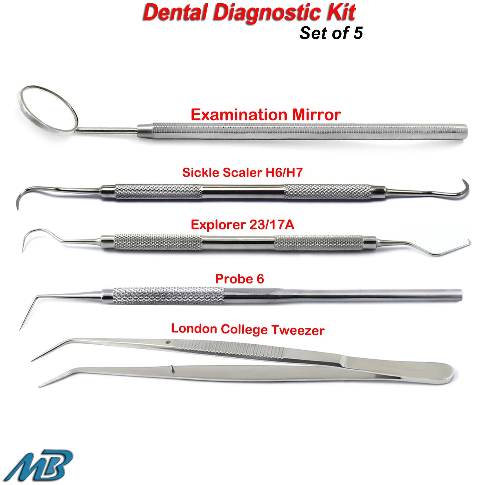 Dental Examination Diagnostic Scaling Kit Mirror College Tweezer Explorer Scaler