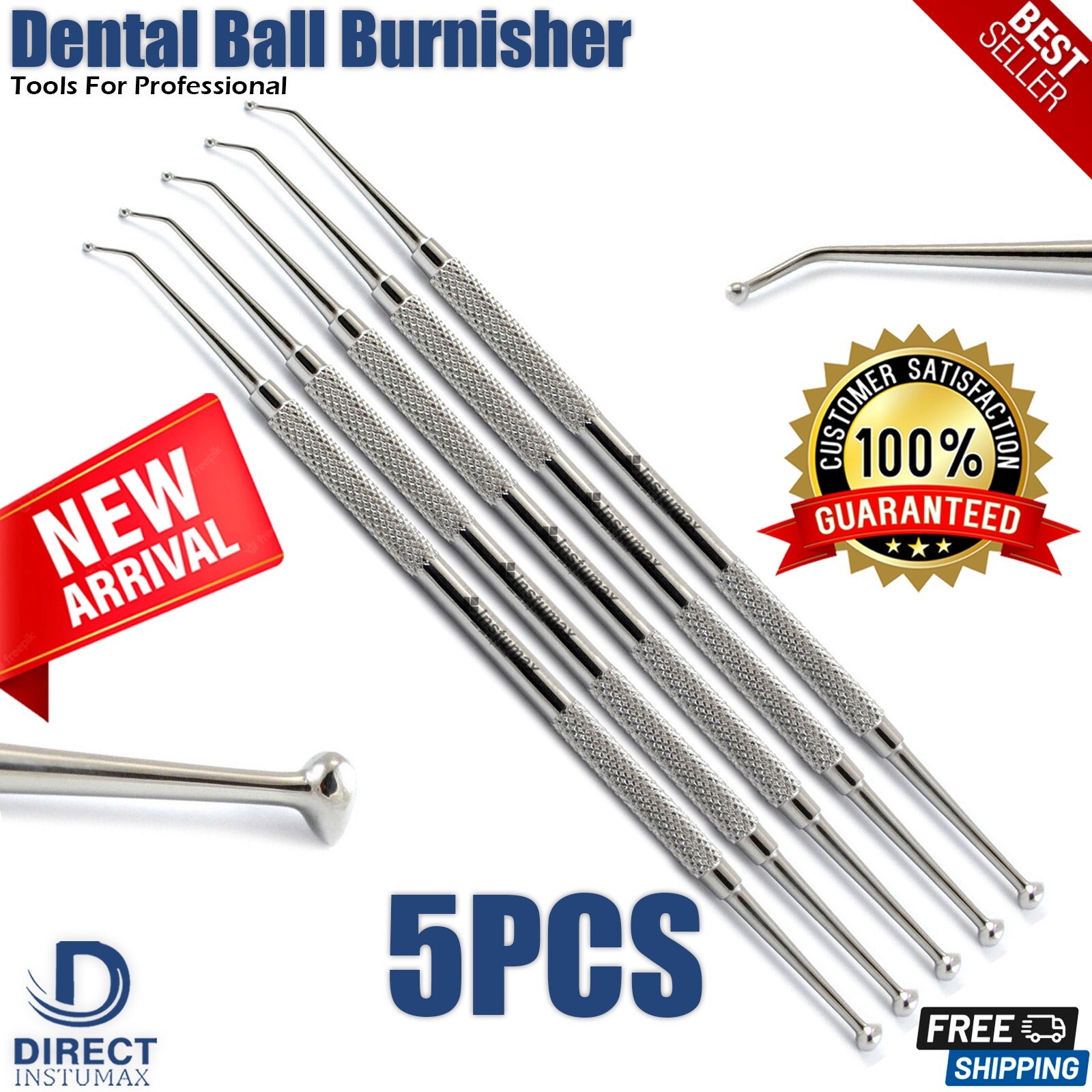 5Pcs Dental Ball Burnisher Egg-shape Composite Dental Amalgam Filling Instrument