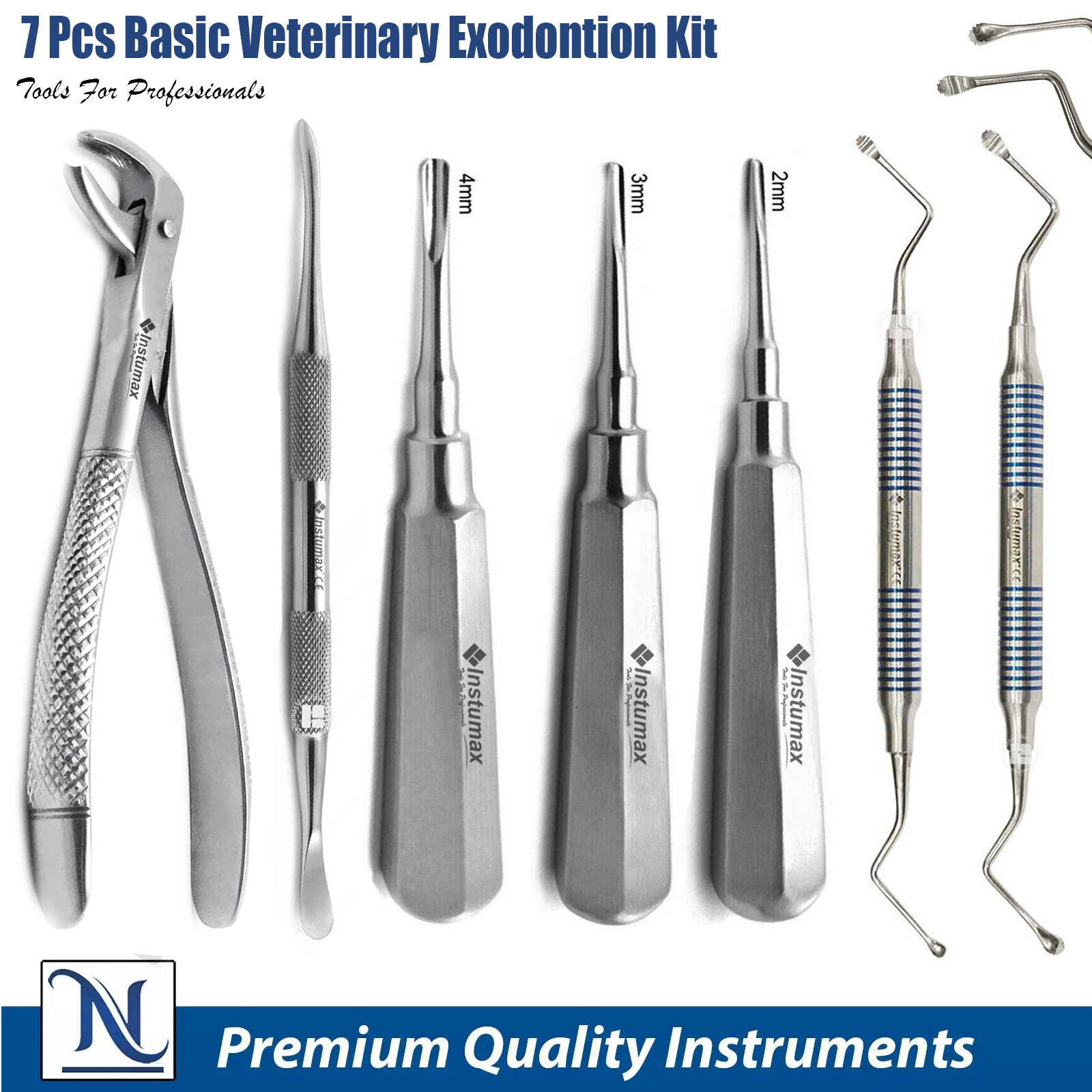 Veterinary Exodontion Basic Extraction Kit of 7 Dental Tooth Forceps Upper Roots