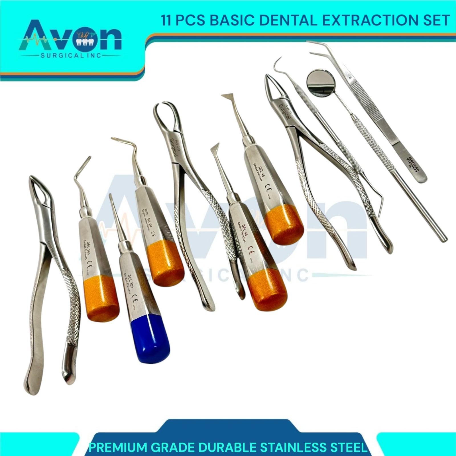 11 PCS Kit – Dental Tooth Extraction Instruments – Elevators, Forceps, Basics