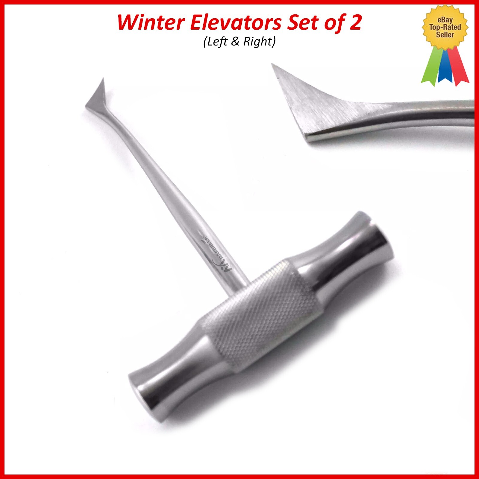 2 Pcs Dental Root Elevators Left & Right Oral Surgery Luxating Elevators