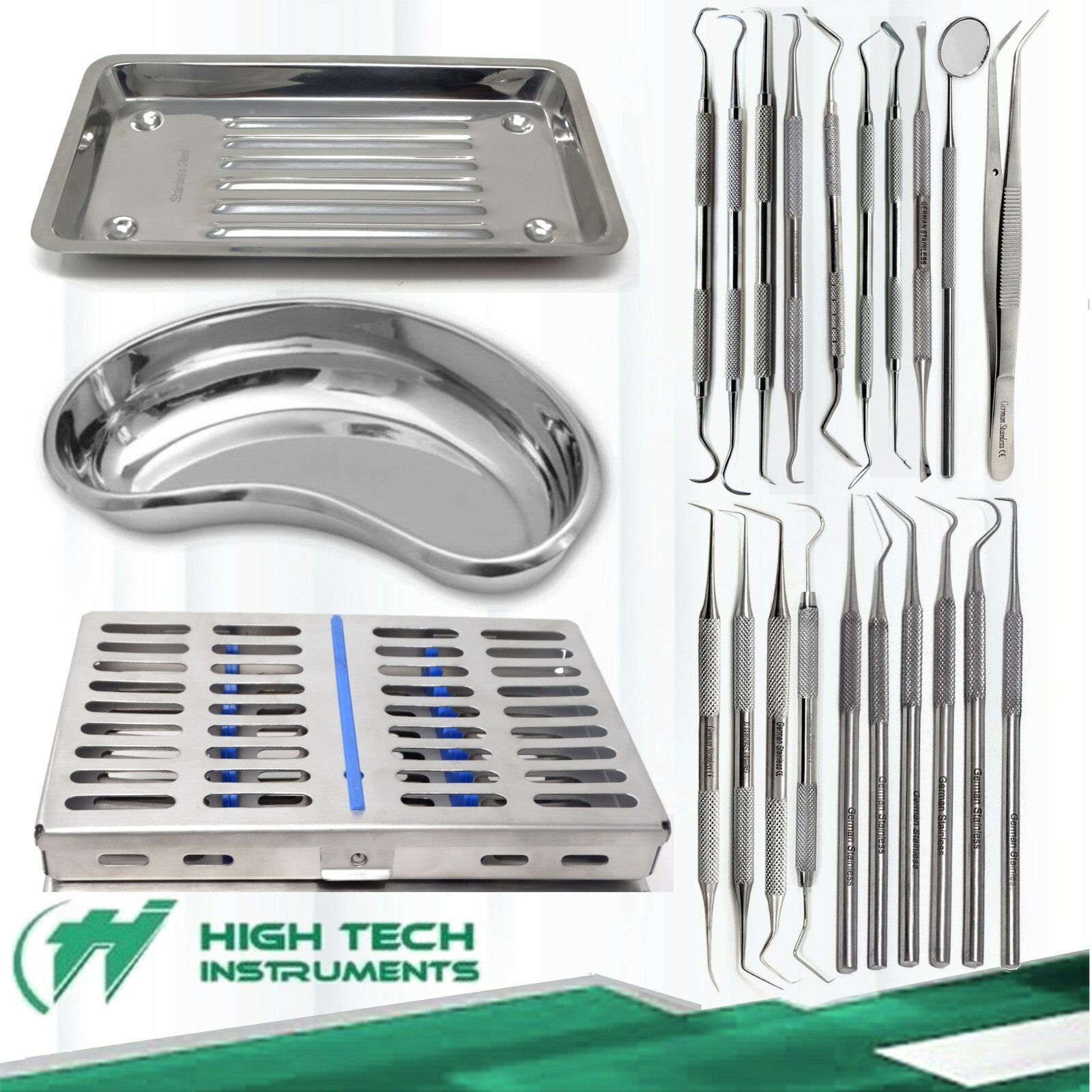 23 Pcs Premium Quality Dental Instruments Probes Explorer Mirror Pliers w/ Trays