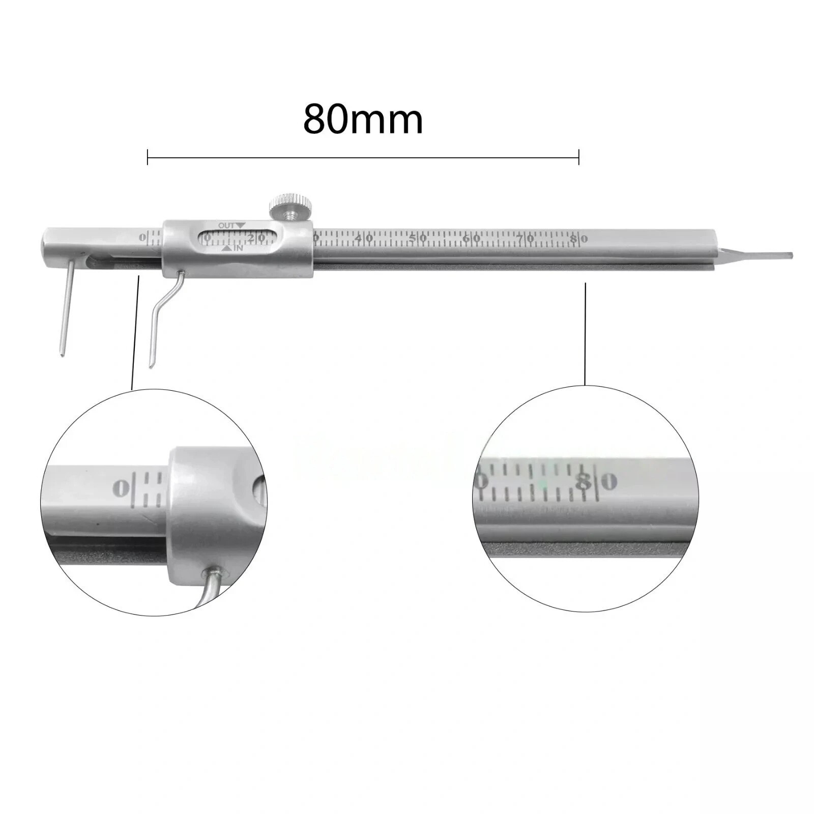 Dental 0-80mm Prosthodontic Currved /Straight Head Gauge Implant Measuring Ruler