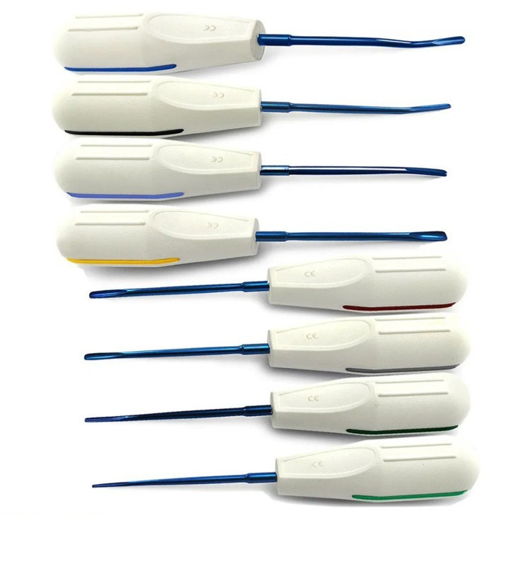 Dental Luxating Elevators Set of 8 White Plastic Handle Gold Tips