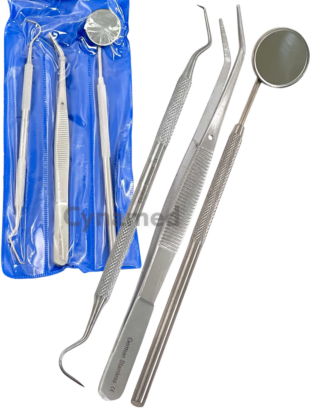 Basic Dental Instruments Set Mouth Mirror, Explorer #5 ,Cotton Plier ( GERMAN )
