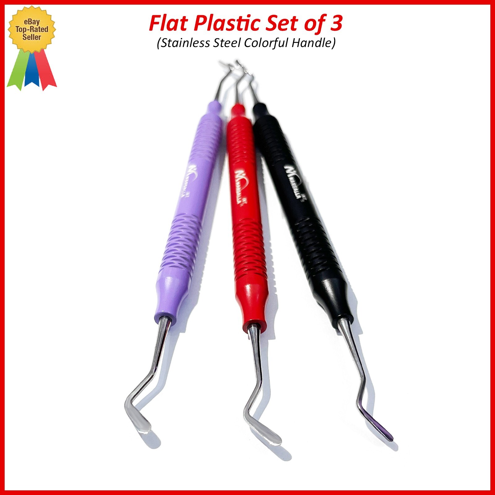 Dental Flat Plastic Set of 3 Composite Filling Instruments Colorful Handle
