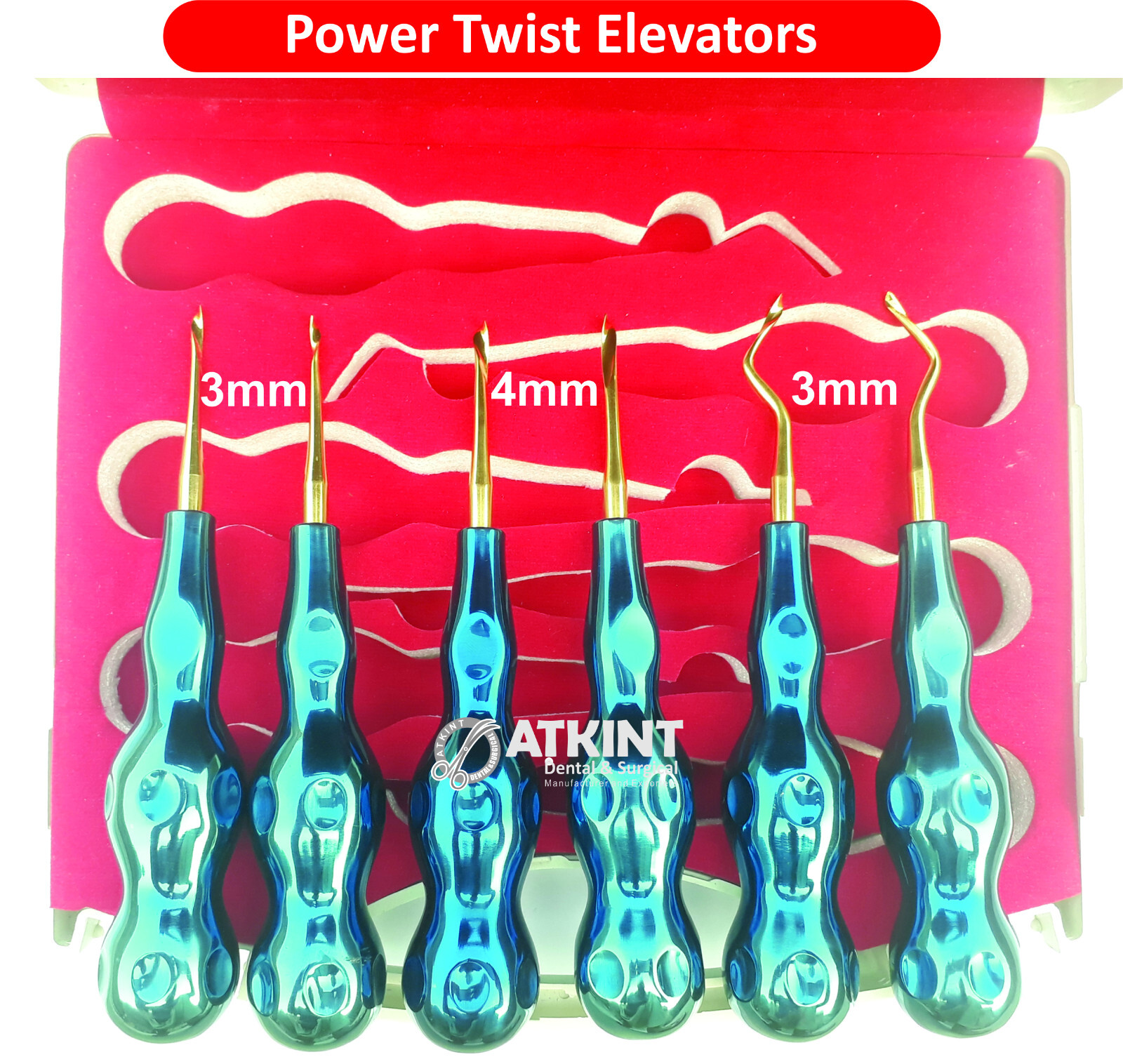Dental Power Twist Elevators Heavy Duty Oral Surgery Root Elevators Set of 6