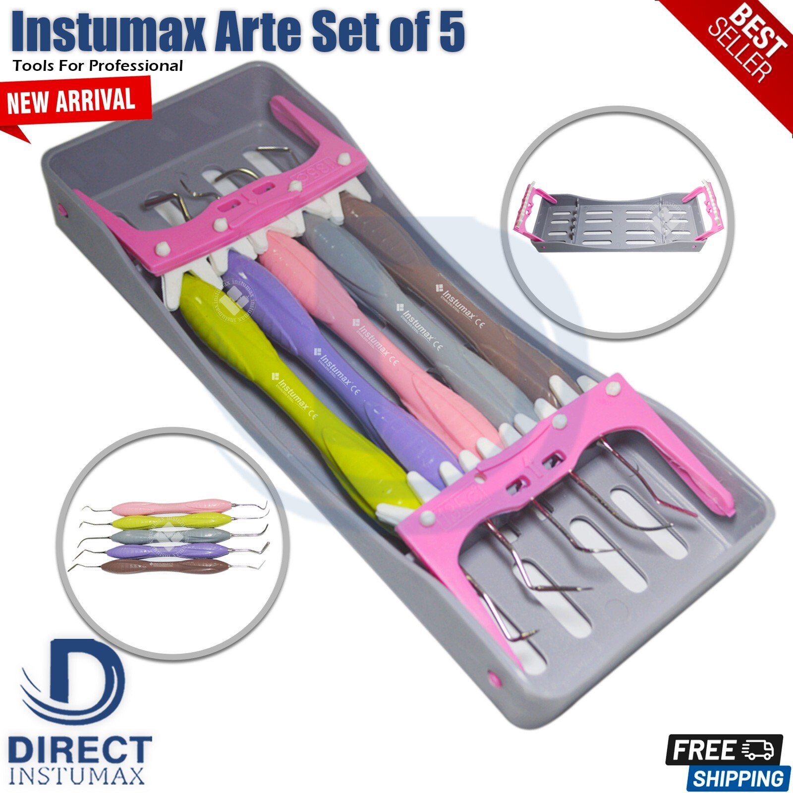 Dental Composite Filling Instruments Silicon Handle Colorful Set Of 5 w/Cassette