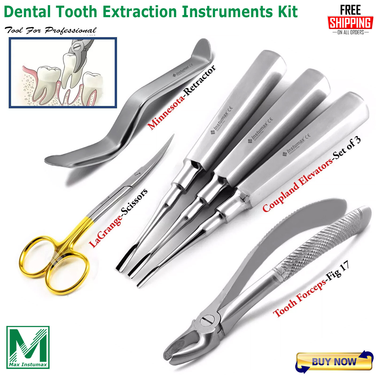 Basic Tooth Extraction Kit Coupland Dental Extracting Elevators Rongeur Plier CE