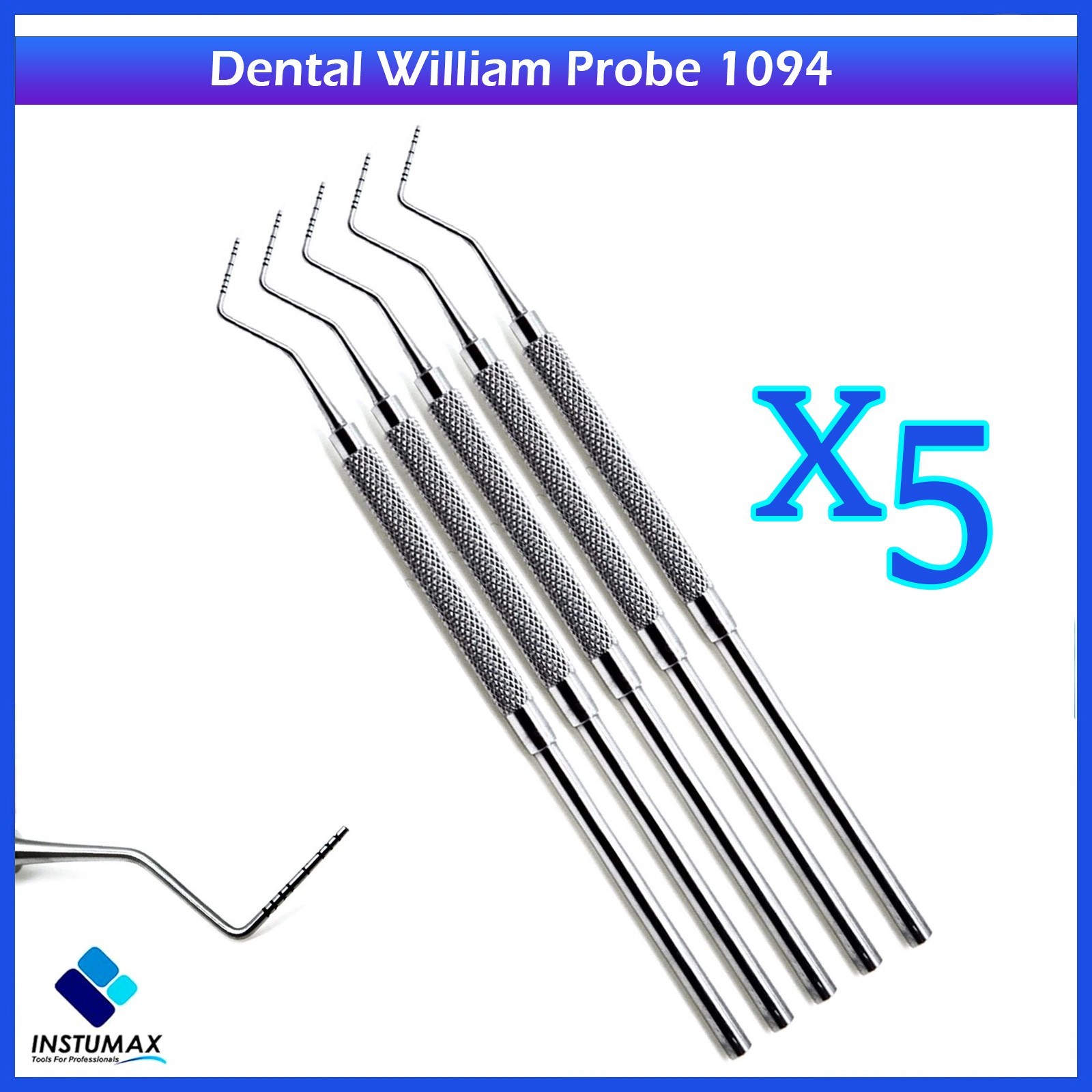 5-Peices Perio Probe William Dental Periodontal Probes Color Coated Tool