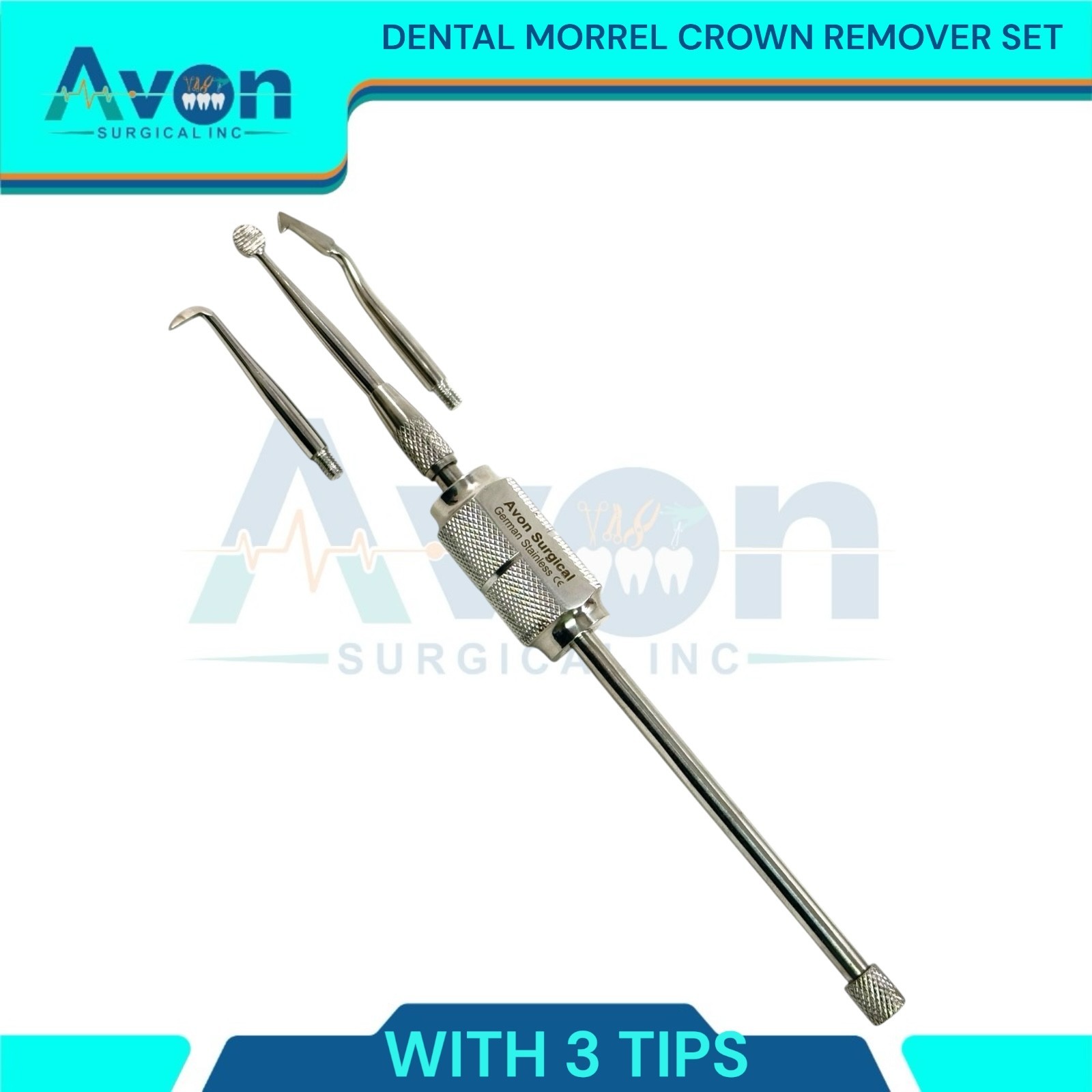 Dental Crown & Bridge Removing Manual Device with 3 Attachment Pieces, Stainless