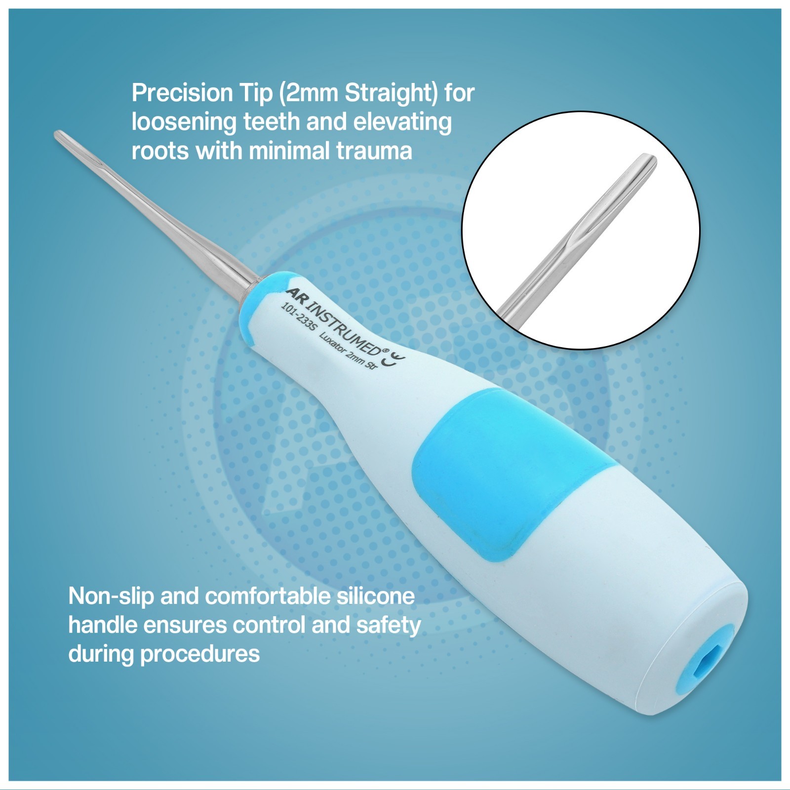AR Silicone Straight Luxating Root Elevator 2mm Dental Extracting Instruments