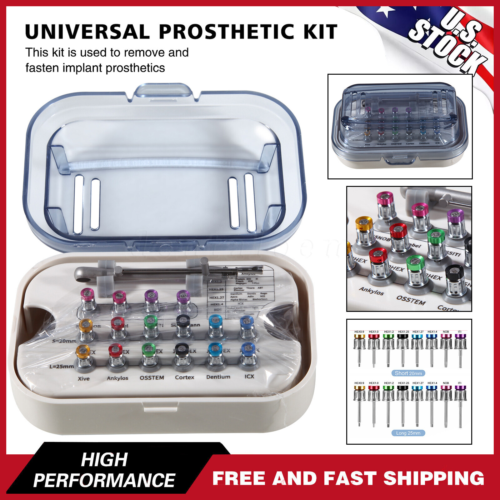 Dental Universal Prosthetic Restoration Implant Instrument Long+Short Kit 16pcs