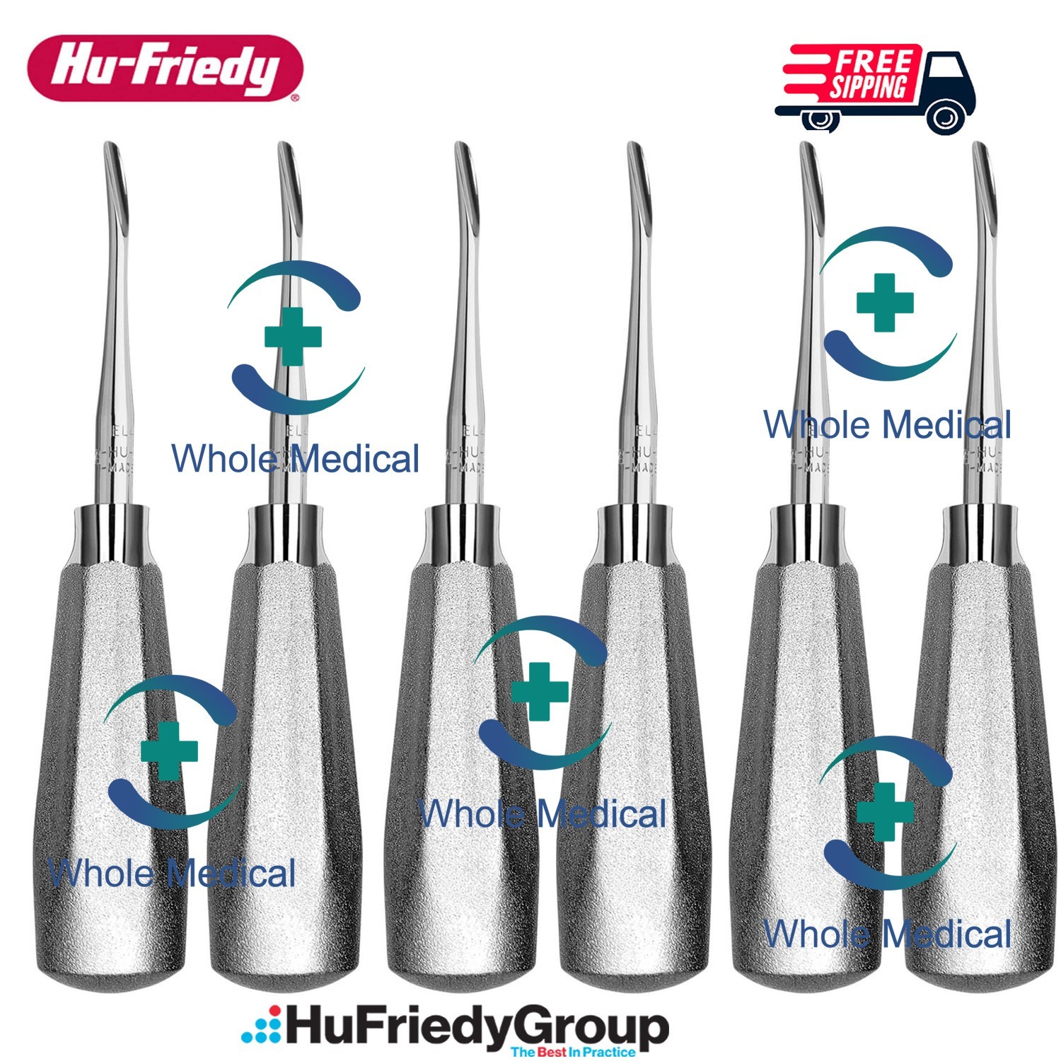 6 Pc Hu-Friedy EL4C 4mm Curved Luxating Elevators Dental Surgical Set