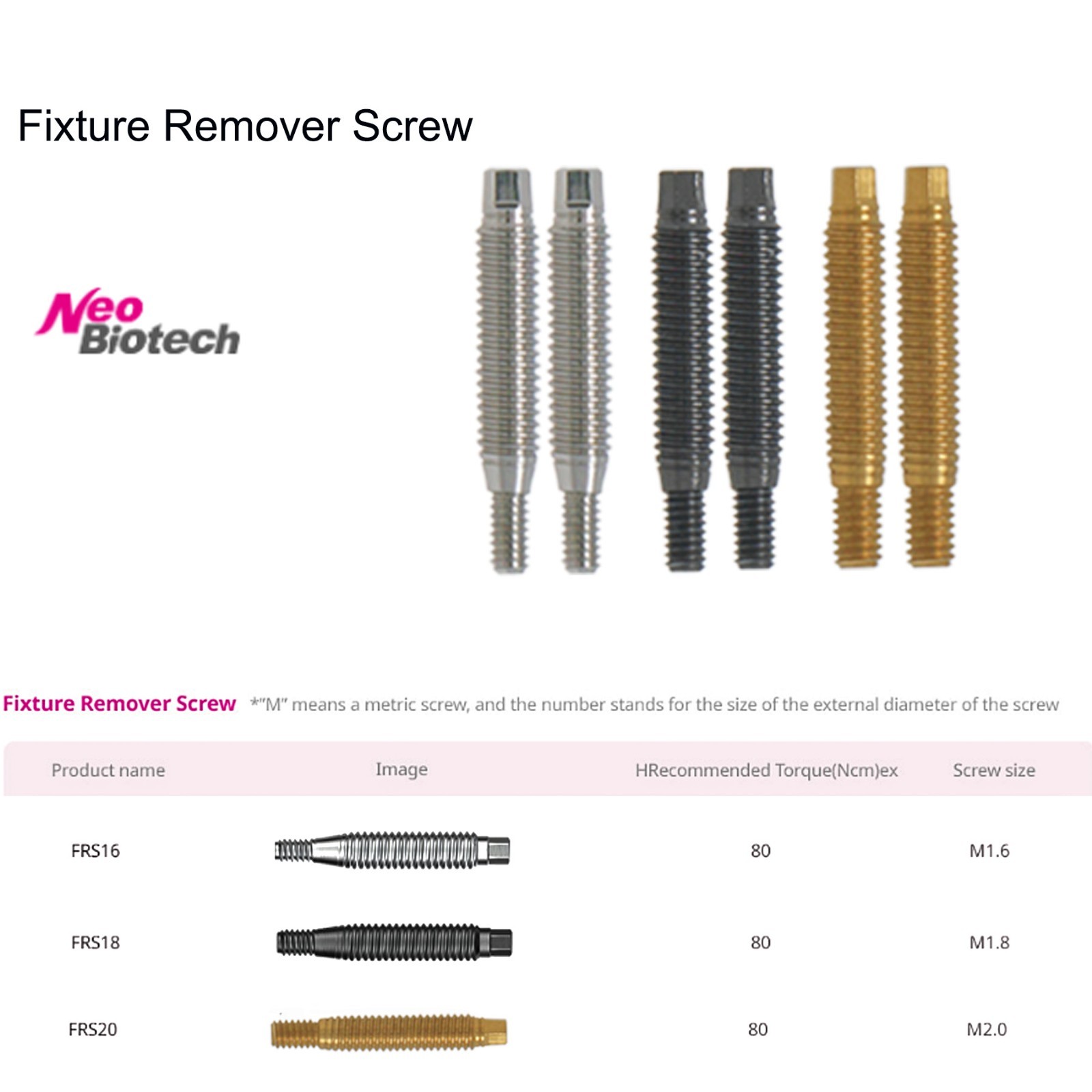 NeoBiotech FR Implant Fixture Remover Kit Compatible with Internal Hex Tools New