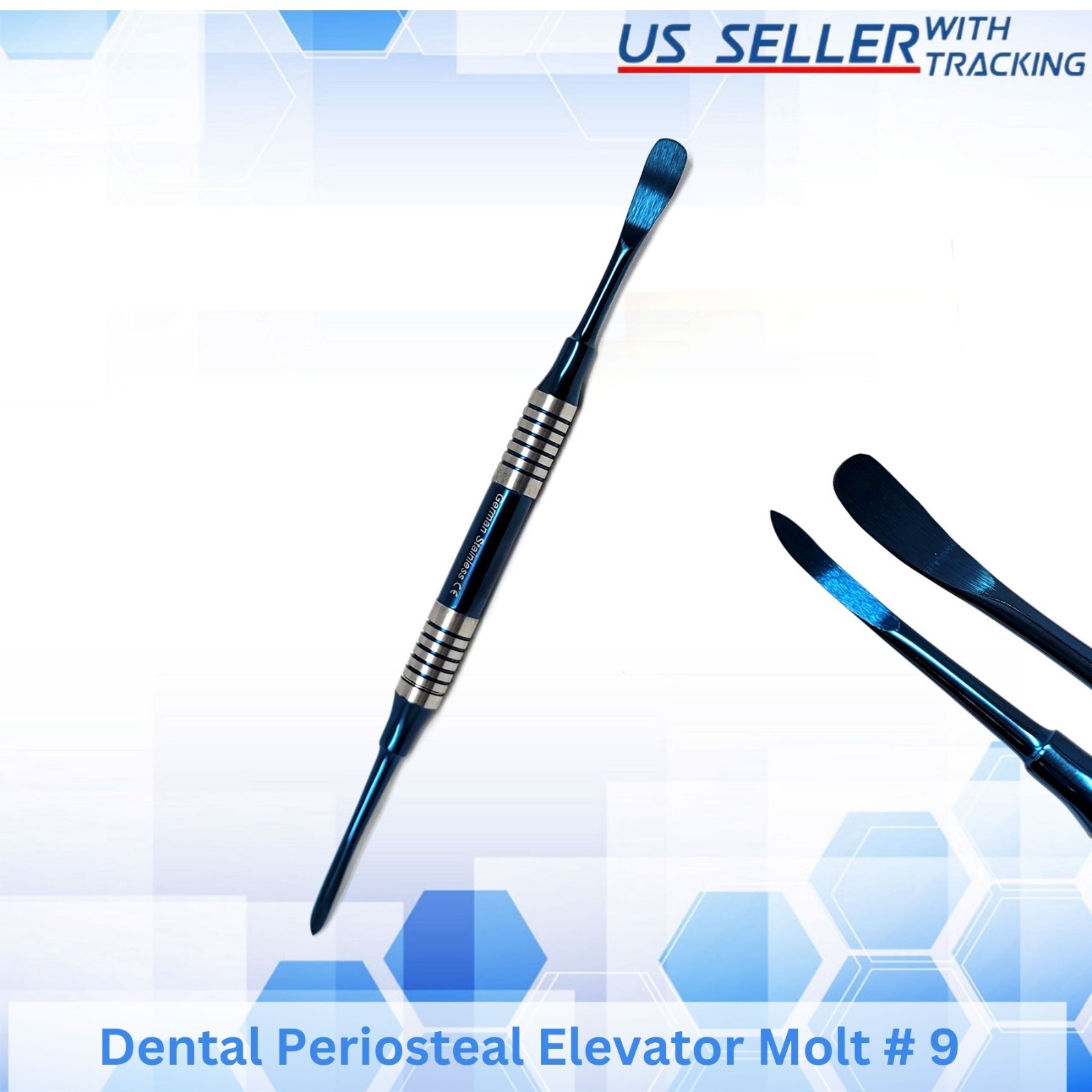 Dental Periosteal Elevator Molt # 9 Blue Titanium Coated Double Ended German Gr