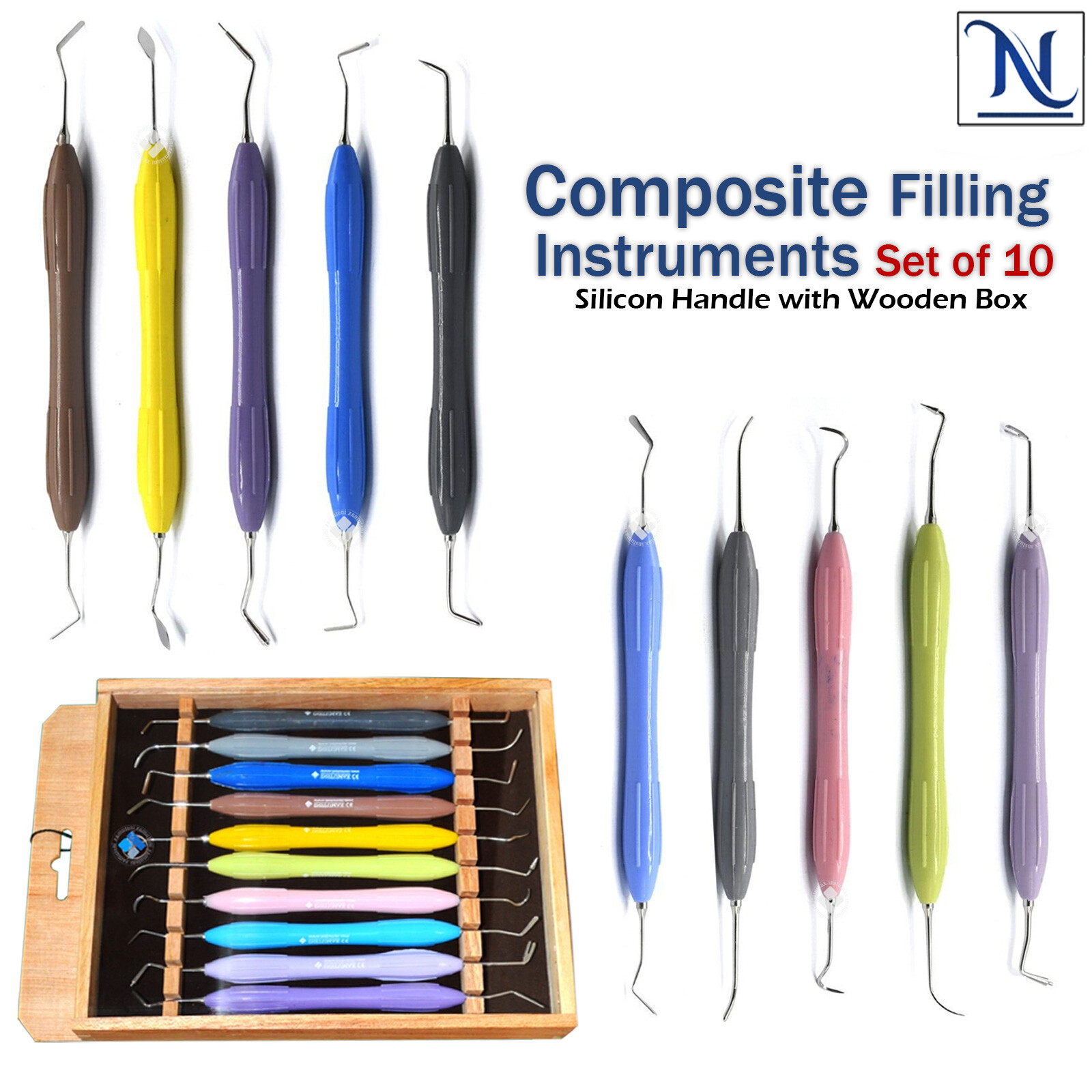 10Pcs Set Dental Composite Filling Instruments Silicone Handle With Wod Cassette