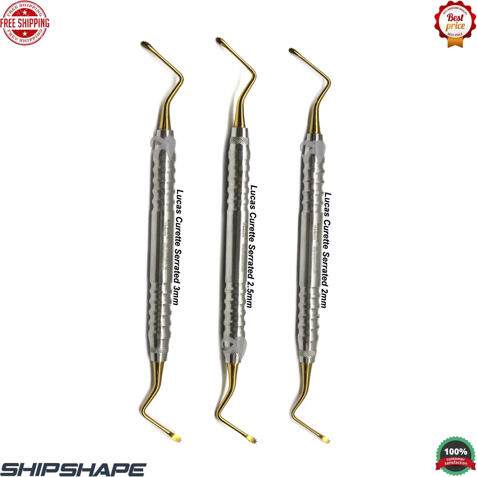 Lucas Curette Dental/Surgical Bone Curettes Serrated 2mm, 2.5mm, 3mm Set of 3PCS