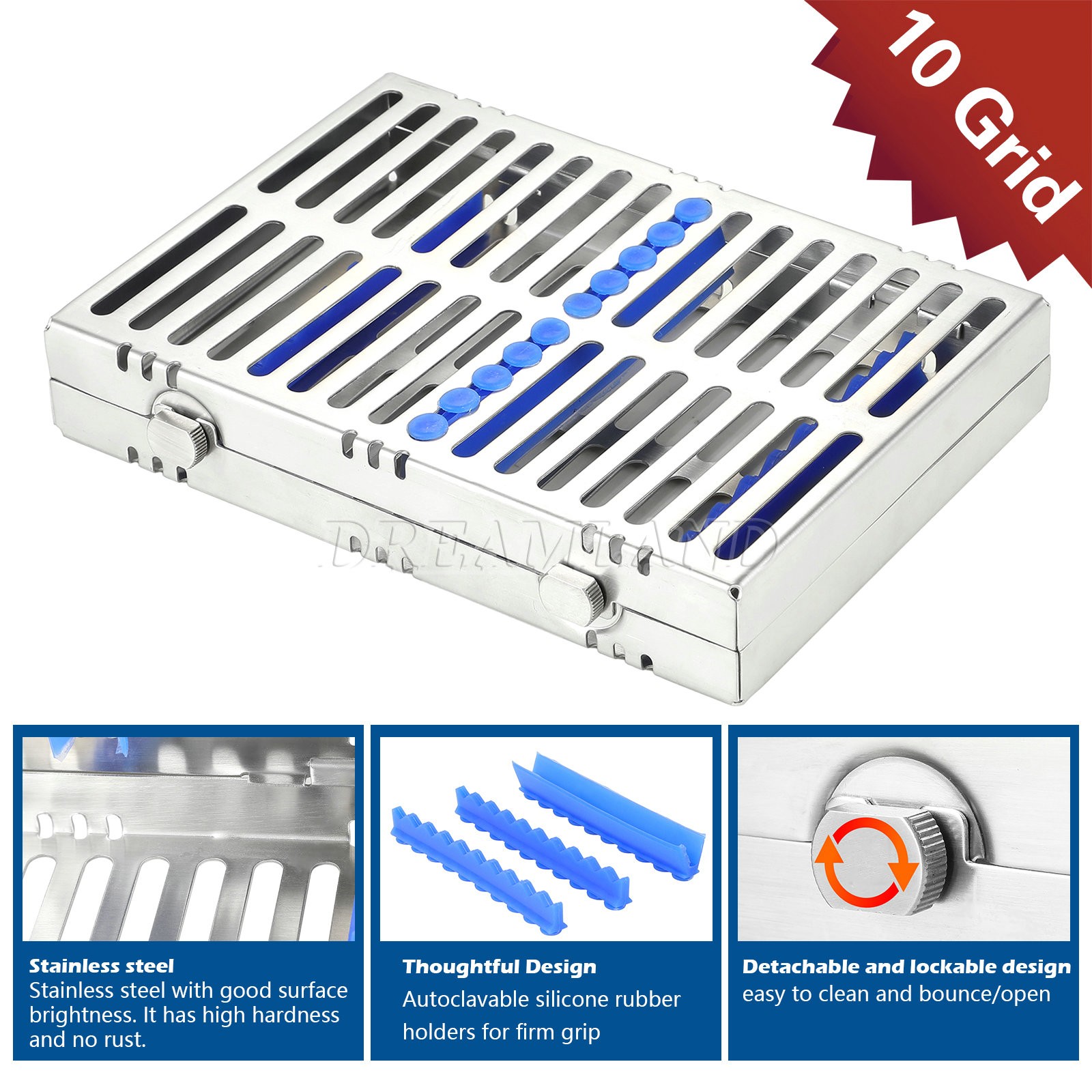 DENTAL AUTOCLAVE STERILIZATION CASSETTE RACK BOX TRAY FOR 10 INSTRUMENTS