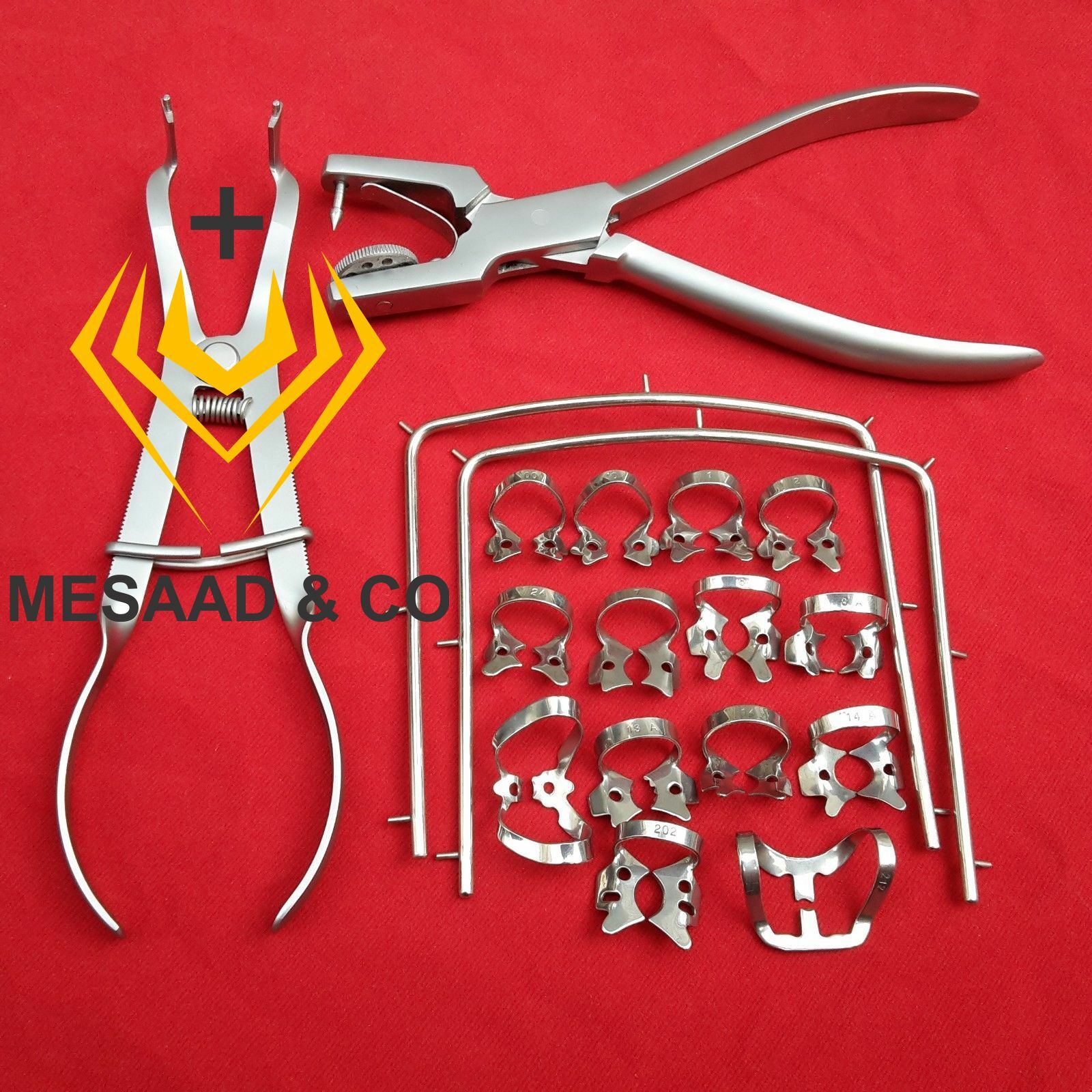 New Rubber Dam Kit Starter 18 pcs with Frame and Punch Clamps Dental Instruments