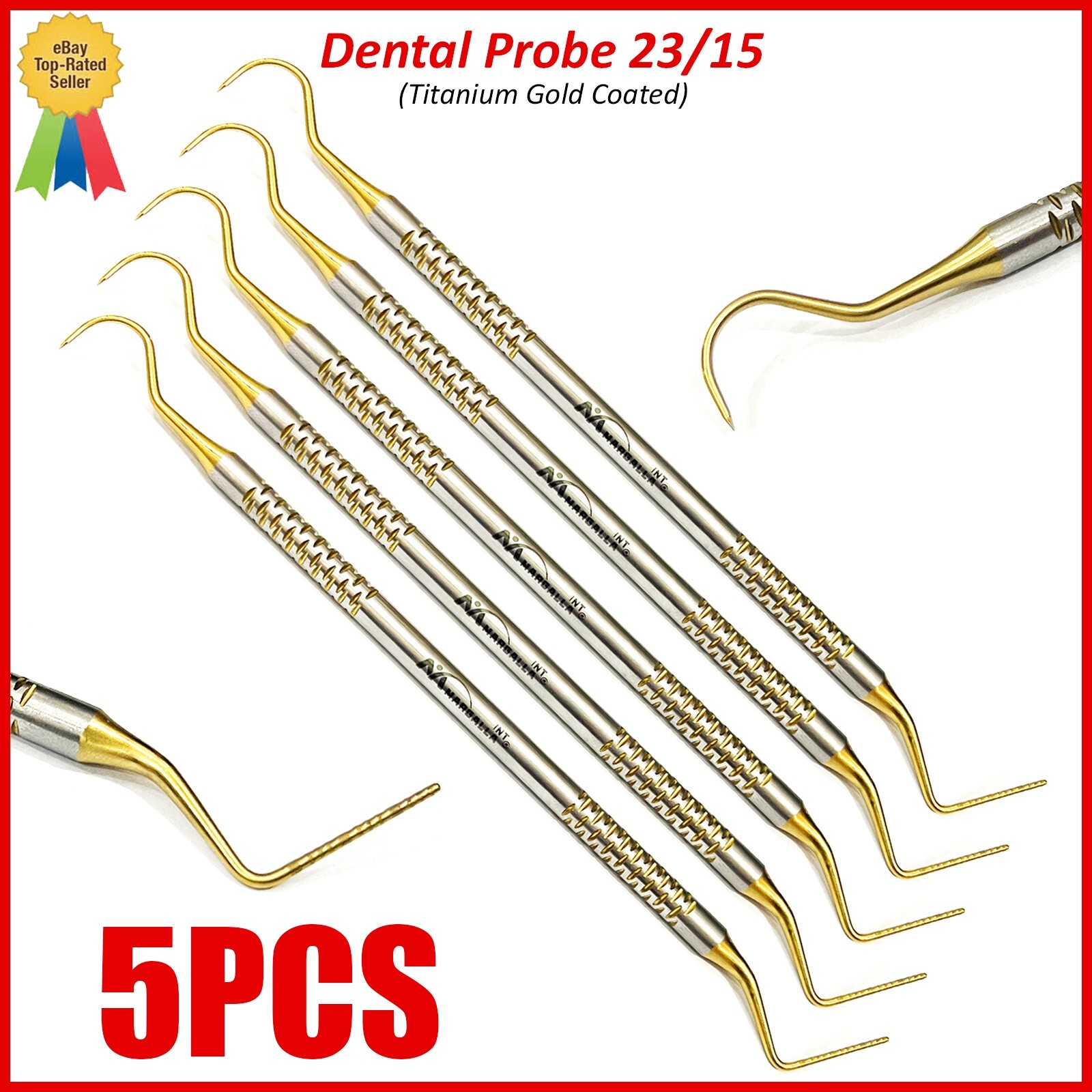 New Dental Explorer-Probe 23/15UNC High Quality Titanium Gold Coated X5