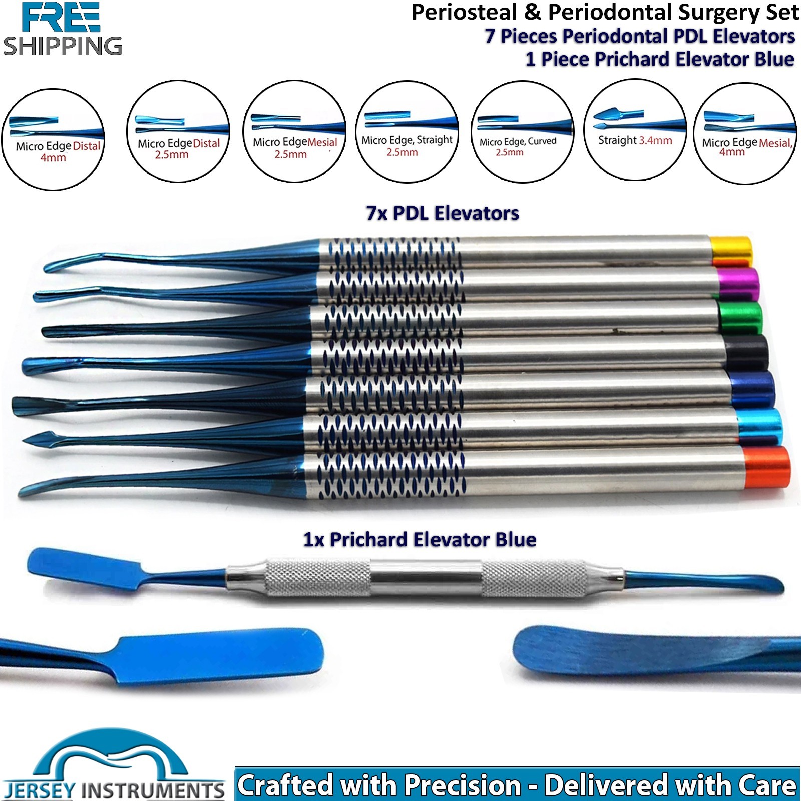 PDL & Prichard Blue Tips Dental Elevator Set Professional Surgical Instruments