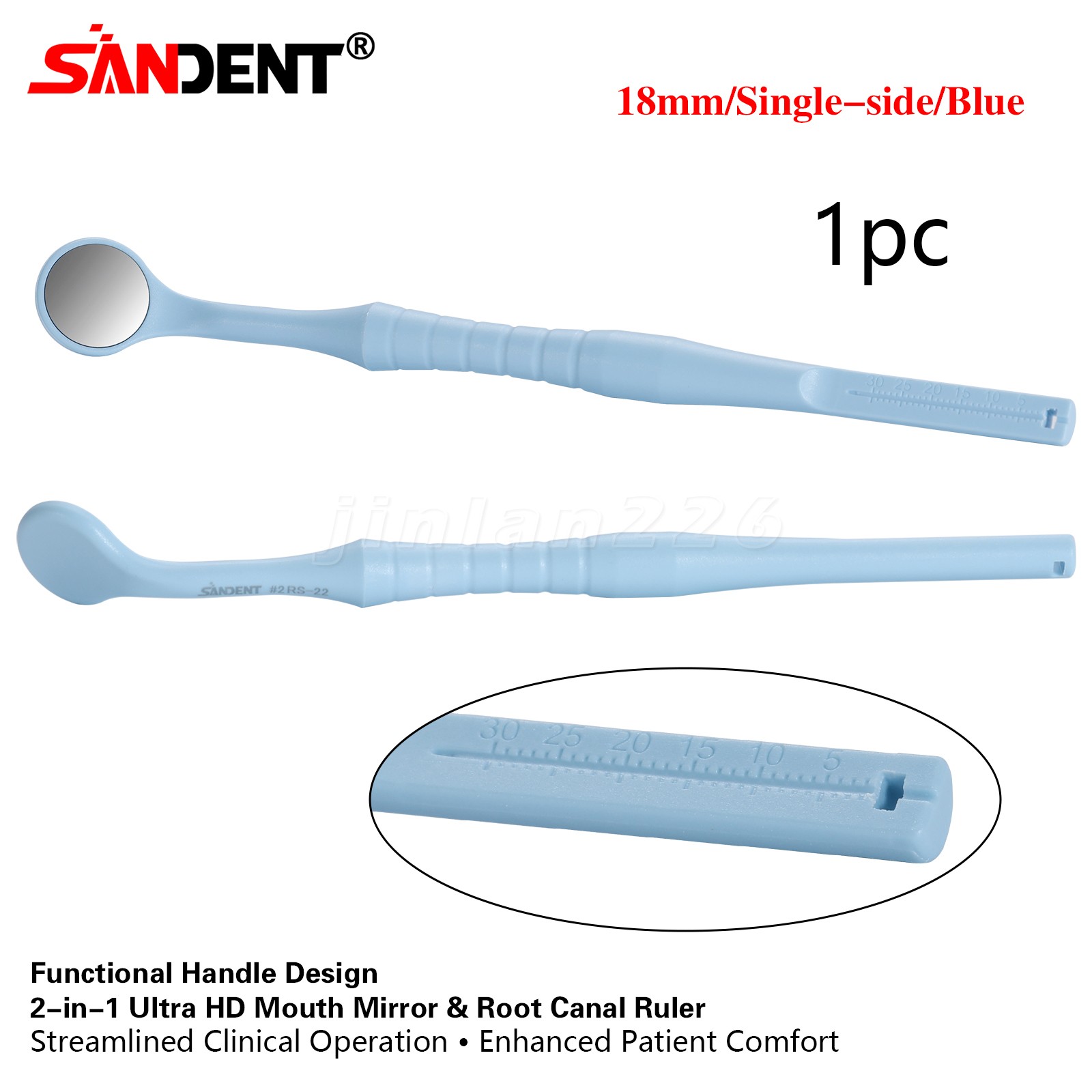 2*10pc Dental Mouth Mirror With Blue 18mm Single Side Hand Exam Tool