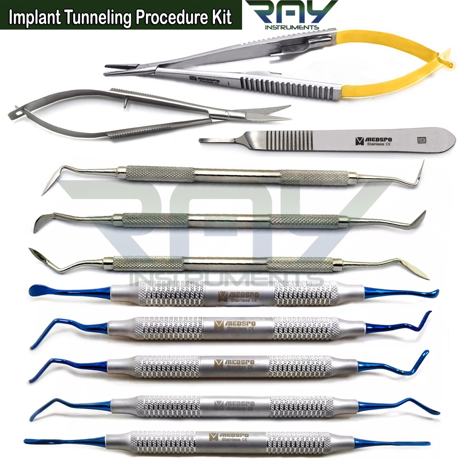 Dental Implant Tunneling Procedure Kit Gum Grafting Tissue Surgery Instruments