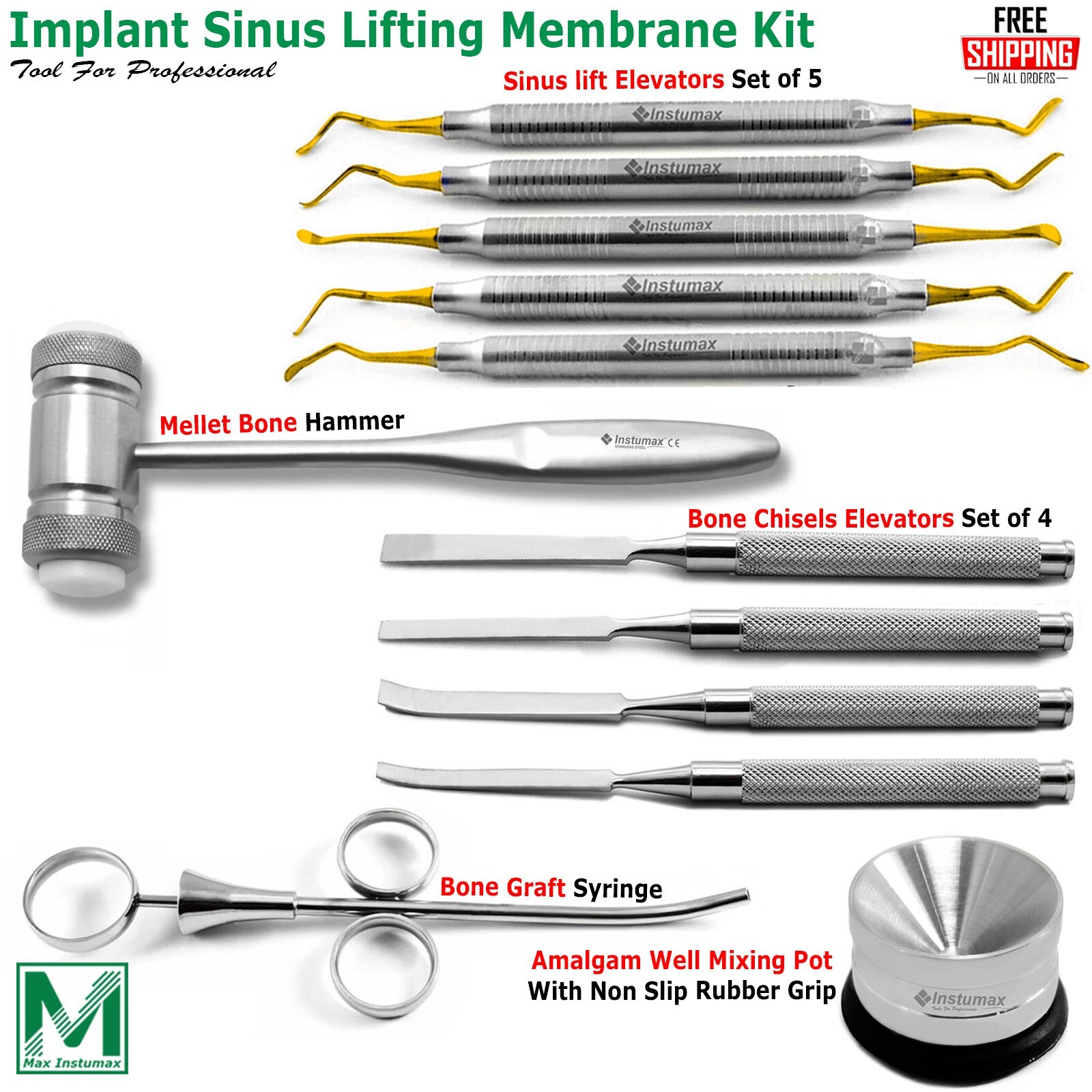 Bone Chisels Mushroom Elevators Dental Implant Sinus Lifting Membrane Kit