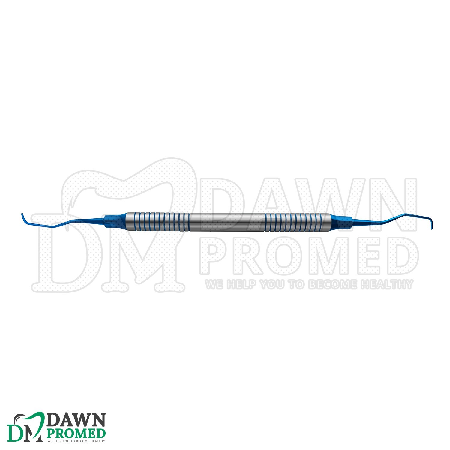 6 Pcs Dental Gracey Curettes 1/2 Blue Coated Tip Blue & Silver Hollow Handle Set