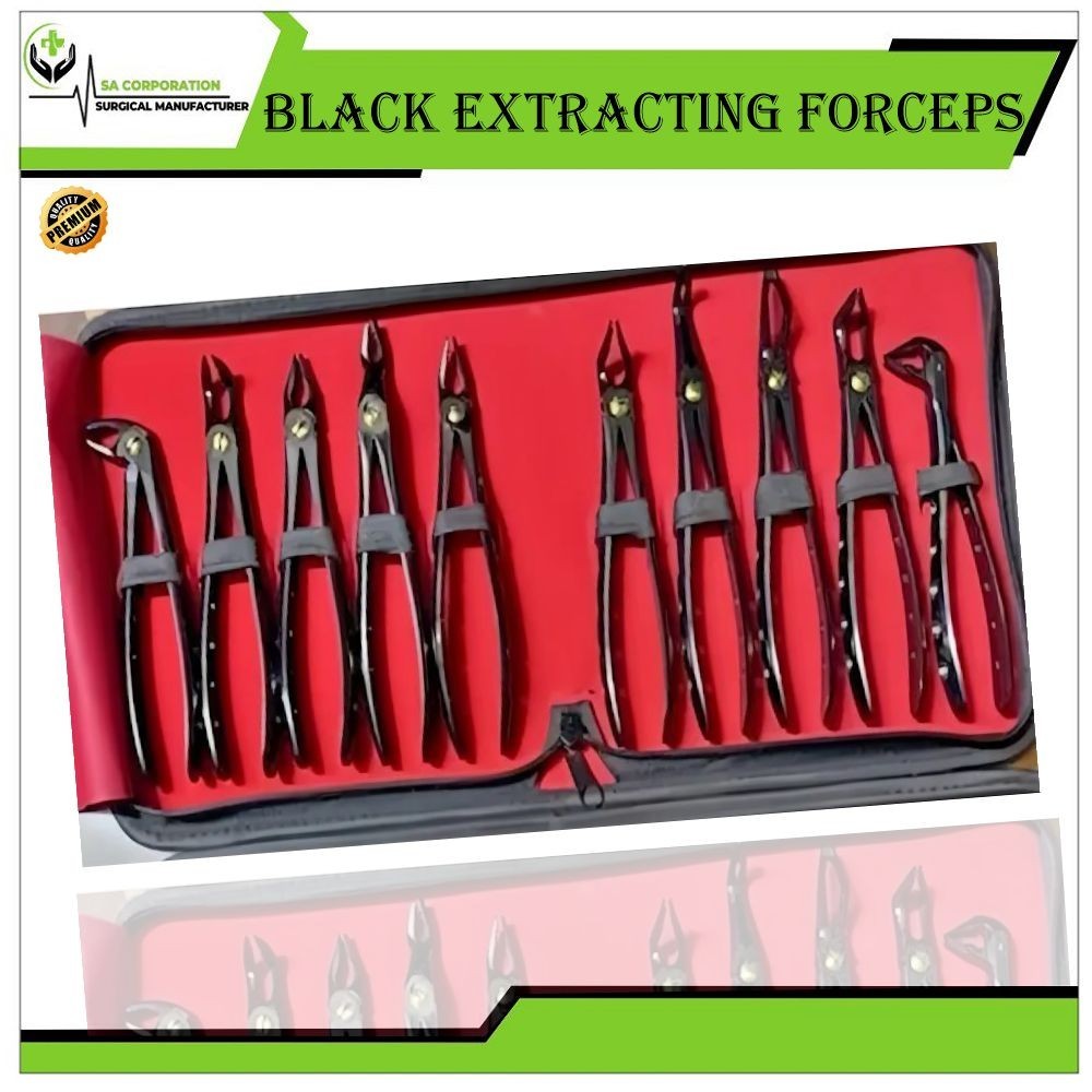 Black Extracting Forceps Set of 10 Pcs – Premium Dental Extraction Forceps Kit