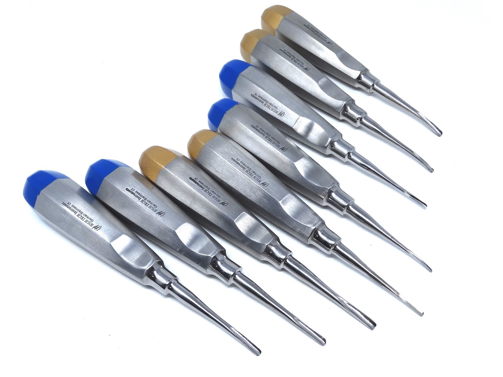 GERMAN 8 PCS STRAIGHT+CURVED DENTAL EXTRACTION LUXATING ELEVATORS 1.5mm -4mm