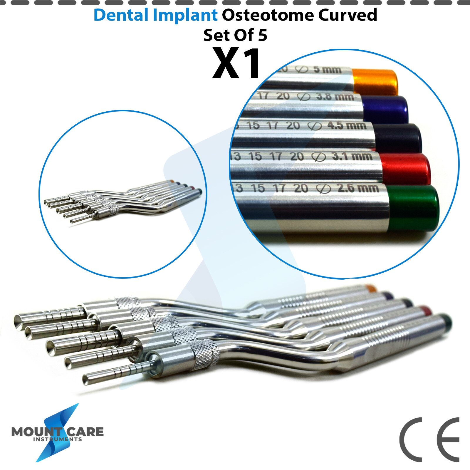 Sinus Lift Osteotomes Straight Set Of 5 Concave Dental Implant Instruments New