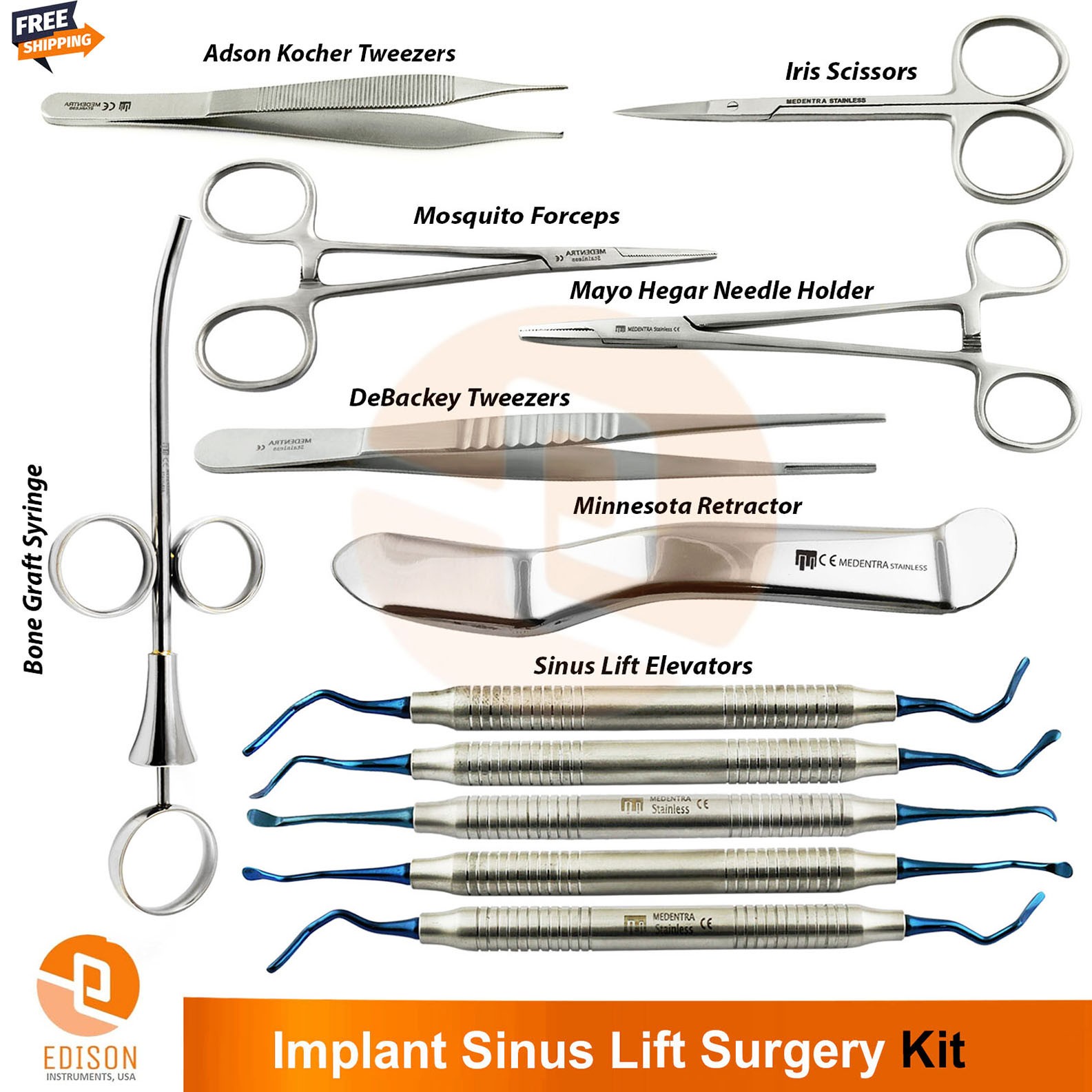 12Pcs Implant sinus Lift Surgery Kit Dental Implantology Surgical Instrument Set