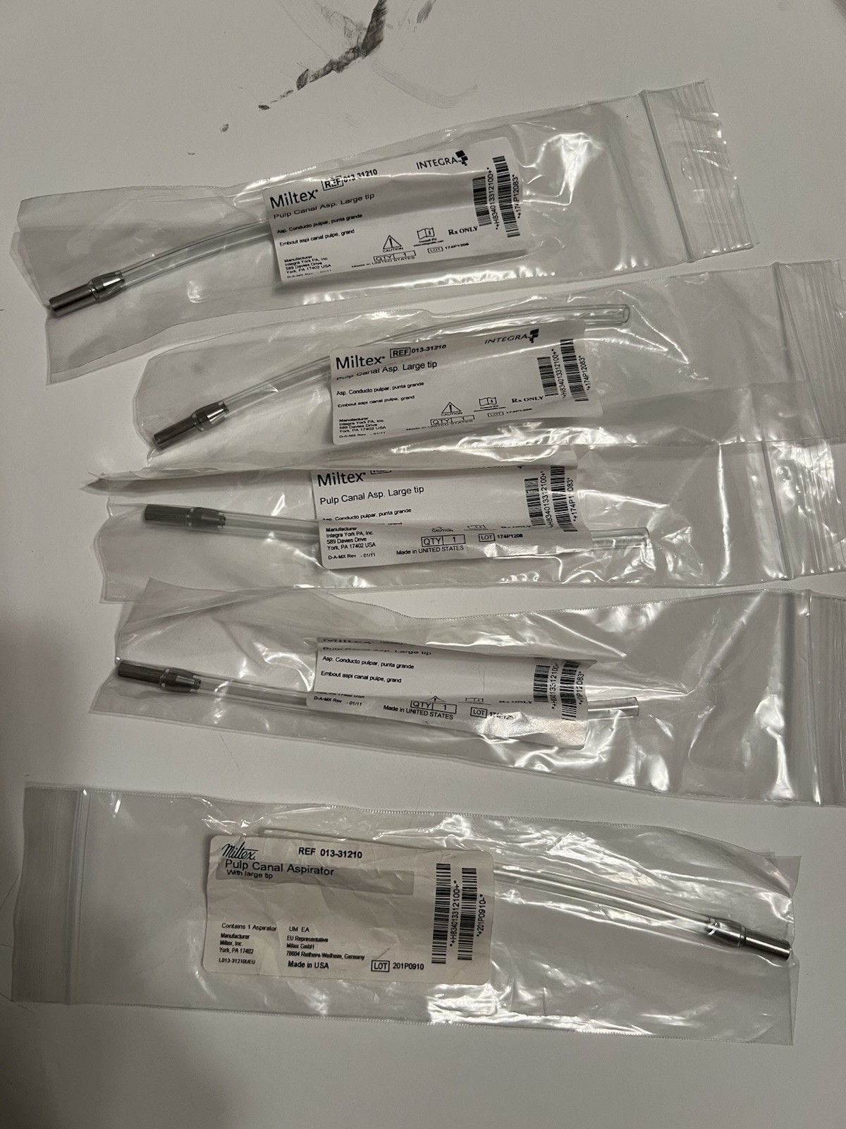 Five Endodontist Pulp Canal Aspirators By Miltex With Large Tip Brand New