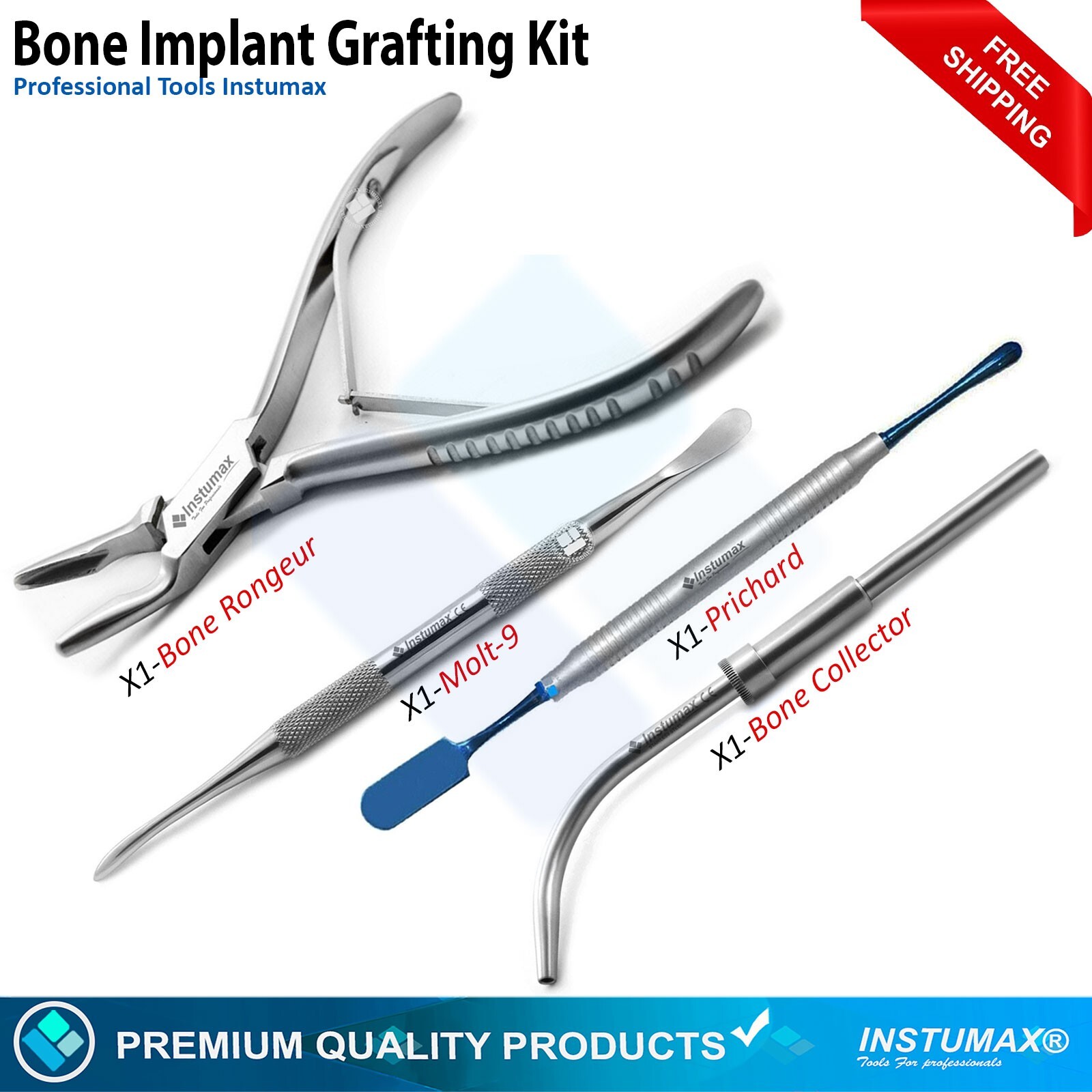 Dental Bone Grafting Instrument Kit 4-Pcs Implant Bone Rongeur Molt 9 Collector