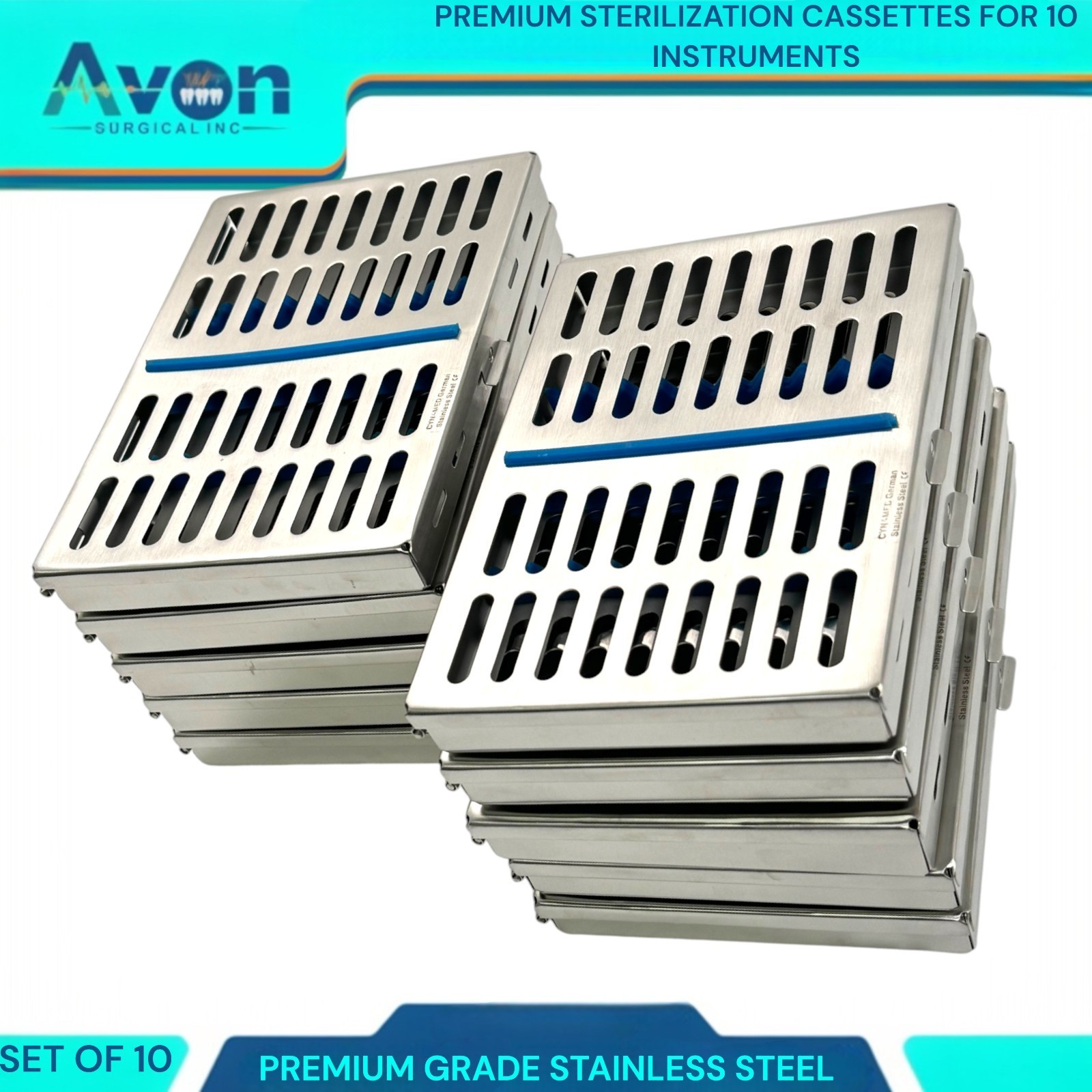 10 DENTAL AUTOCLAVE STERILIZATION CASSETTE RACK BOX TRAY FOR 10 INSTRUMENT