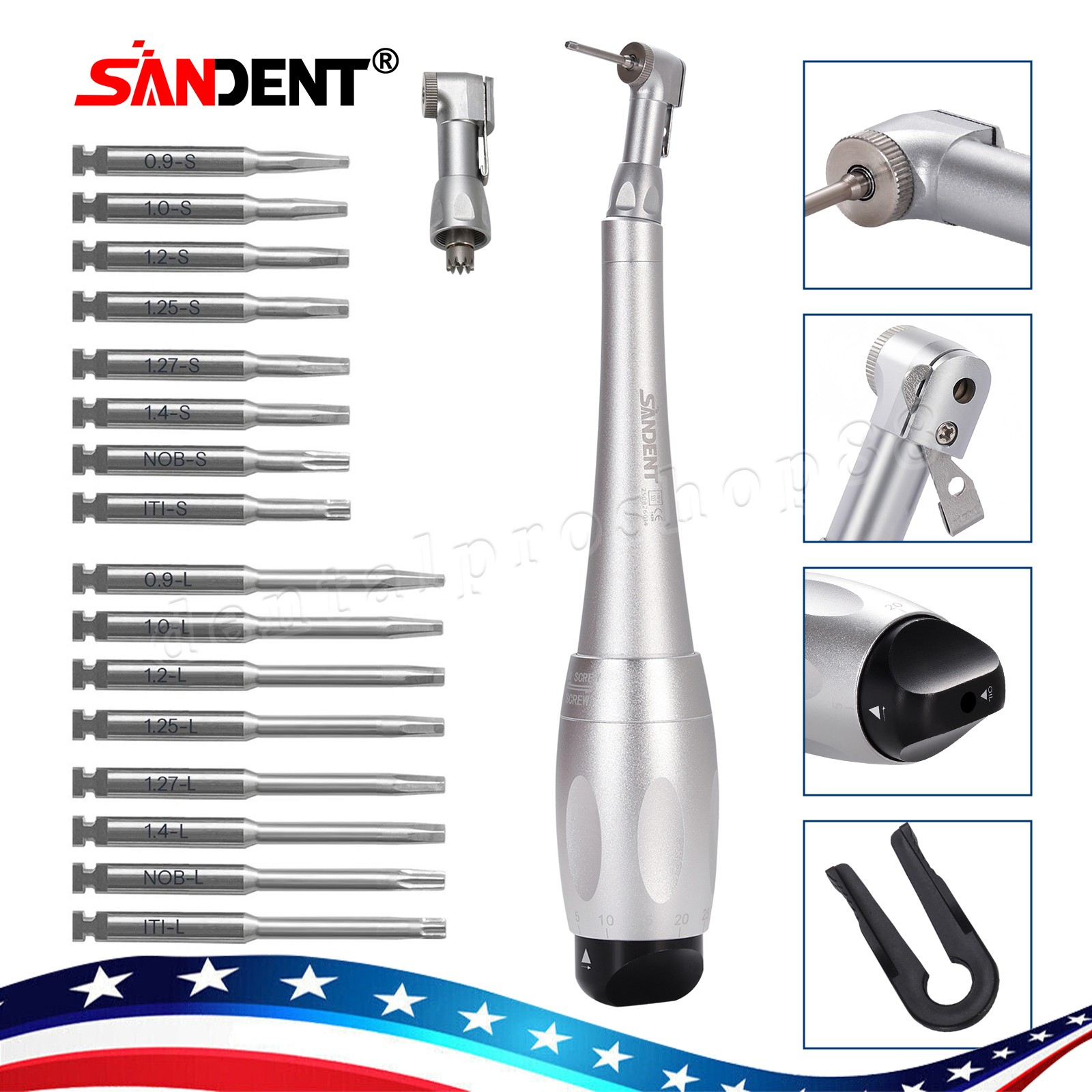 Dental Torque Wrench Universal Implant Kit Contra Angle & 16pcs Drivers Implant