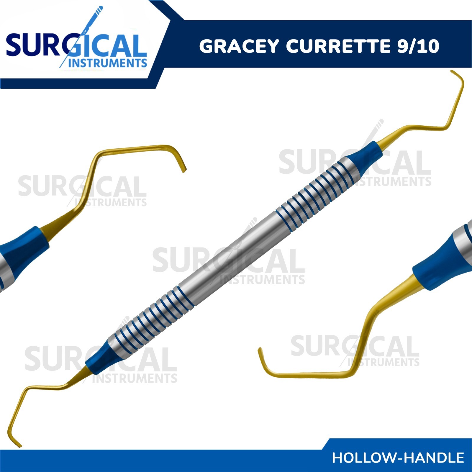 Dental Gracey Curettes 9/10 Gold Tips with Blue & Silver Hollow Handle German Gr