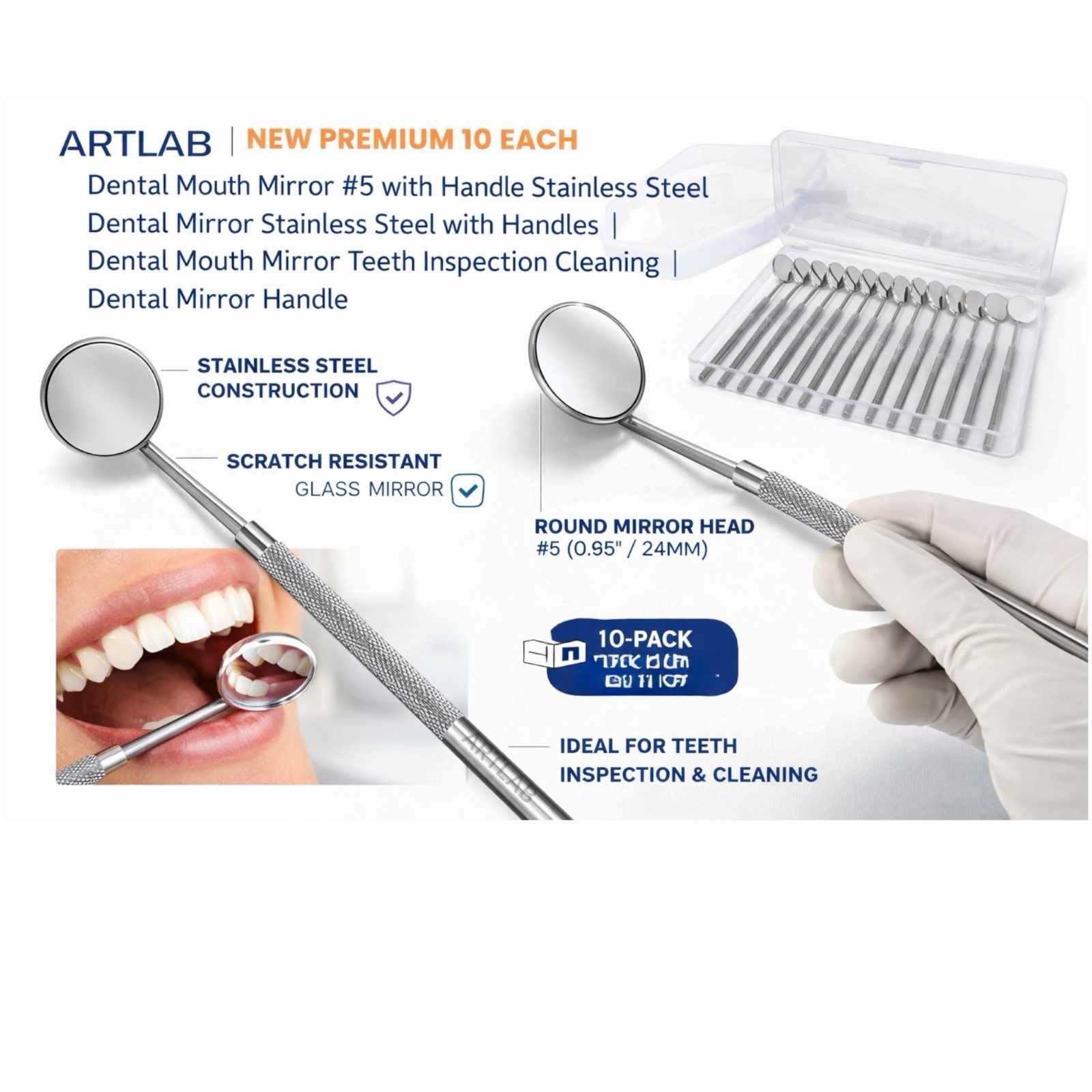 12 EA Dental mouth Mirror #5 stainless with handle Oral Care dental instrument