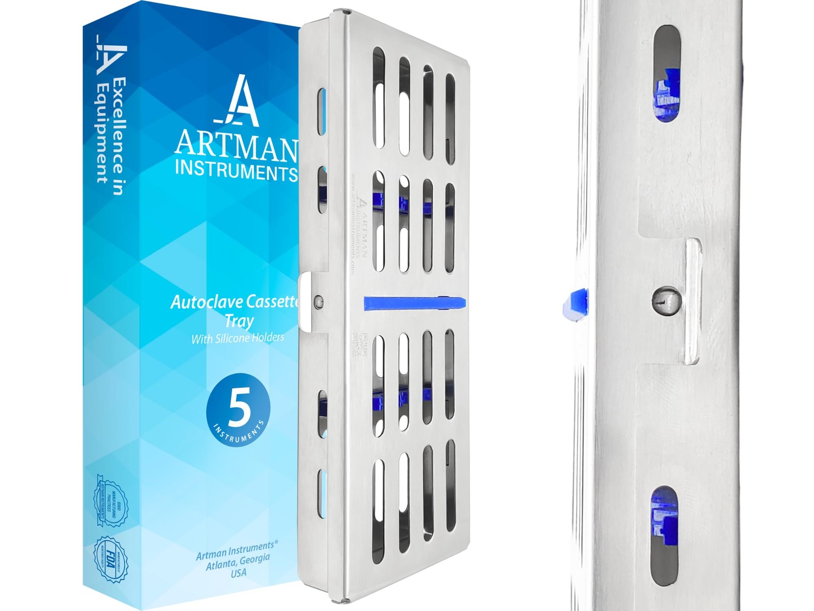 ARTMAN Instrument Cassette Rack for 5,7,10 & 20 For 5 Instruments, Silver