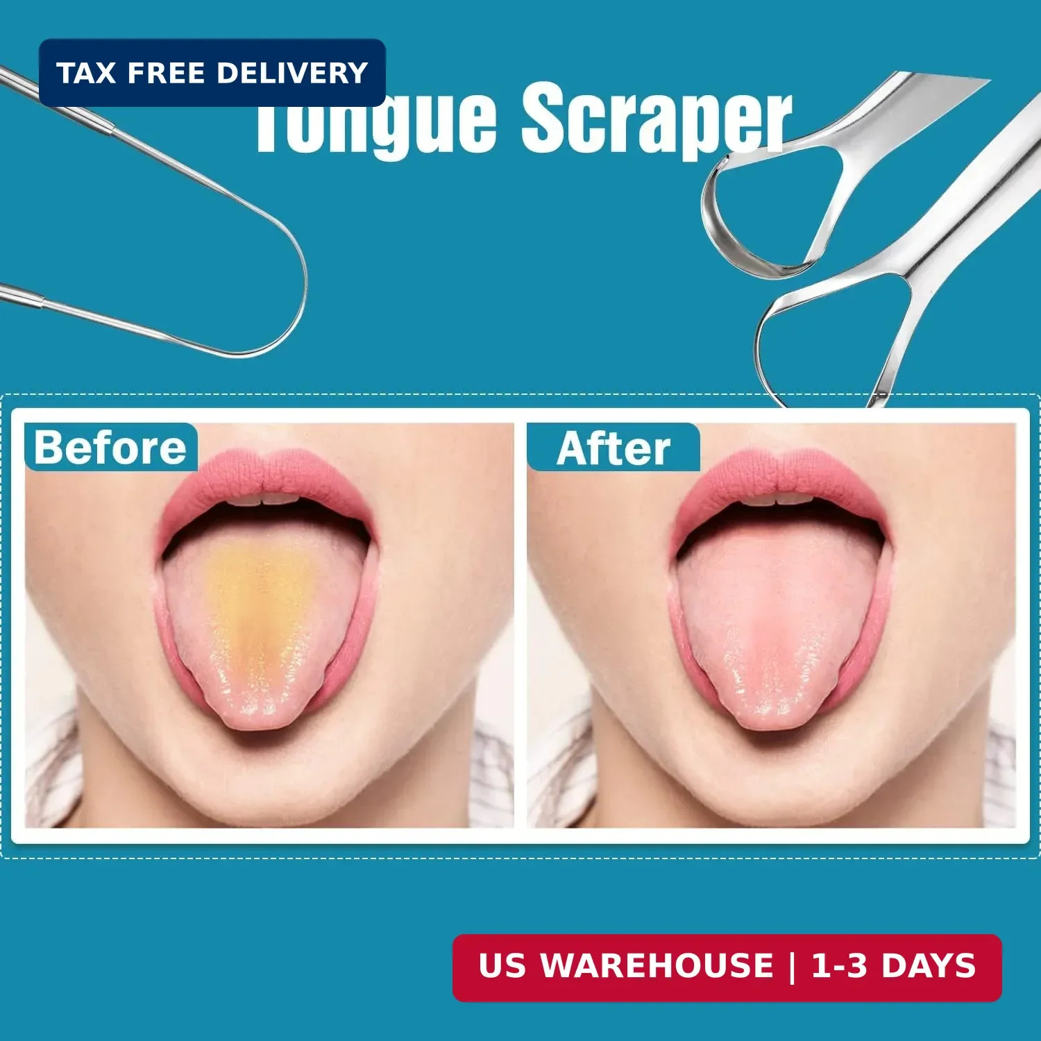 3 PCS Metal Tongue Scraper, Tongue Scrapers for Adults, Stainless Steel Tounge S