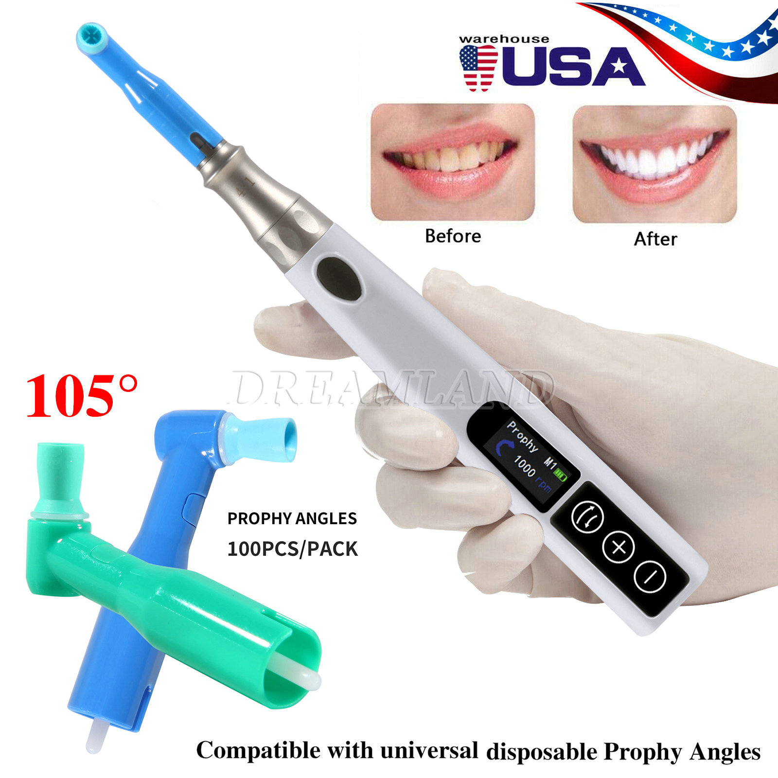 Dental Cordless Hygiene Prophy Handpiece Wireless/100 disposable prophy angles