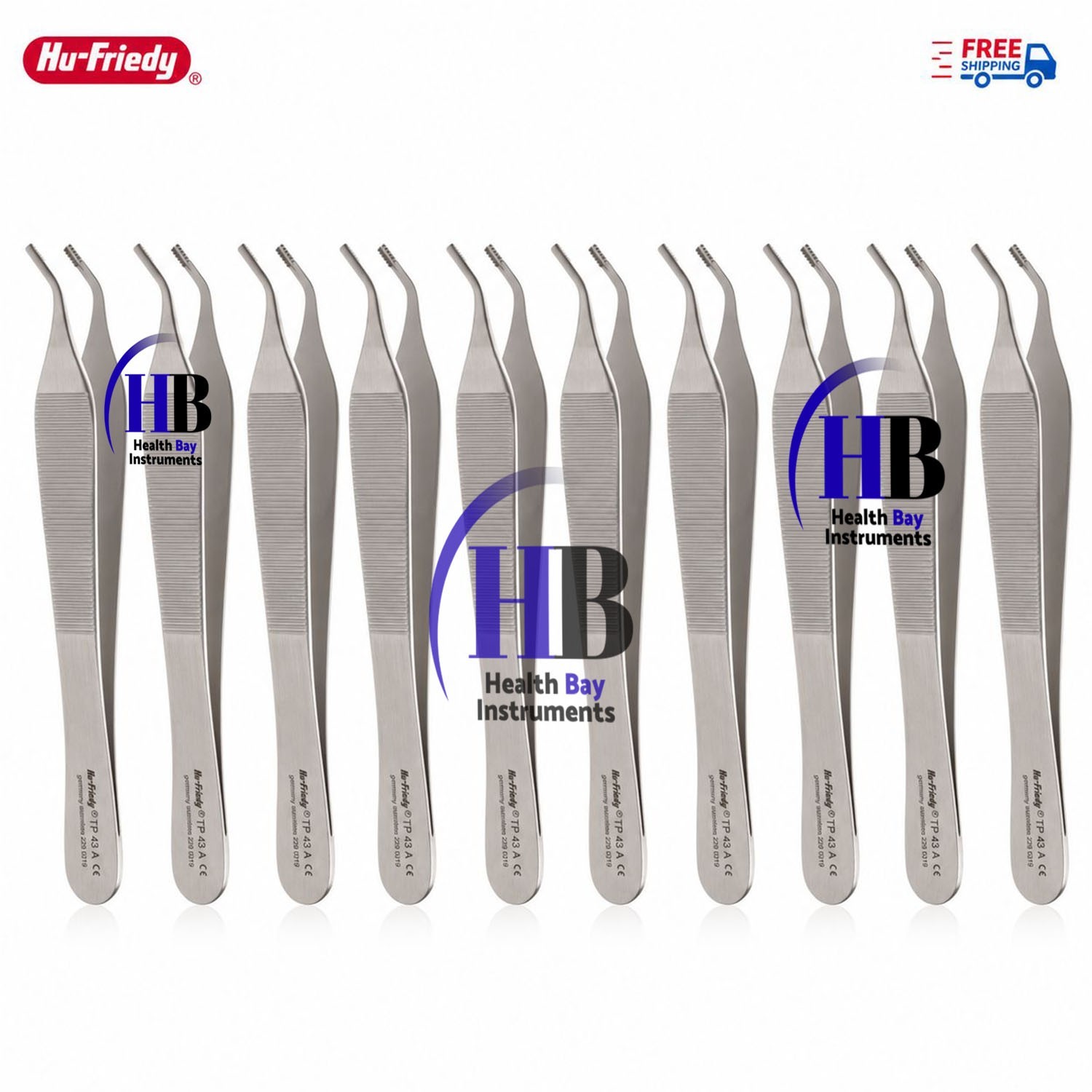 Hu-Friedy TP43A Angled 7×7 Adson-Brown Tissue Pliers Dental Set Of 10 Pcs