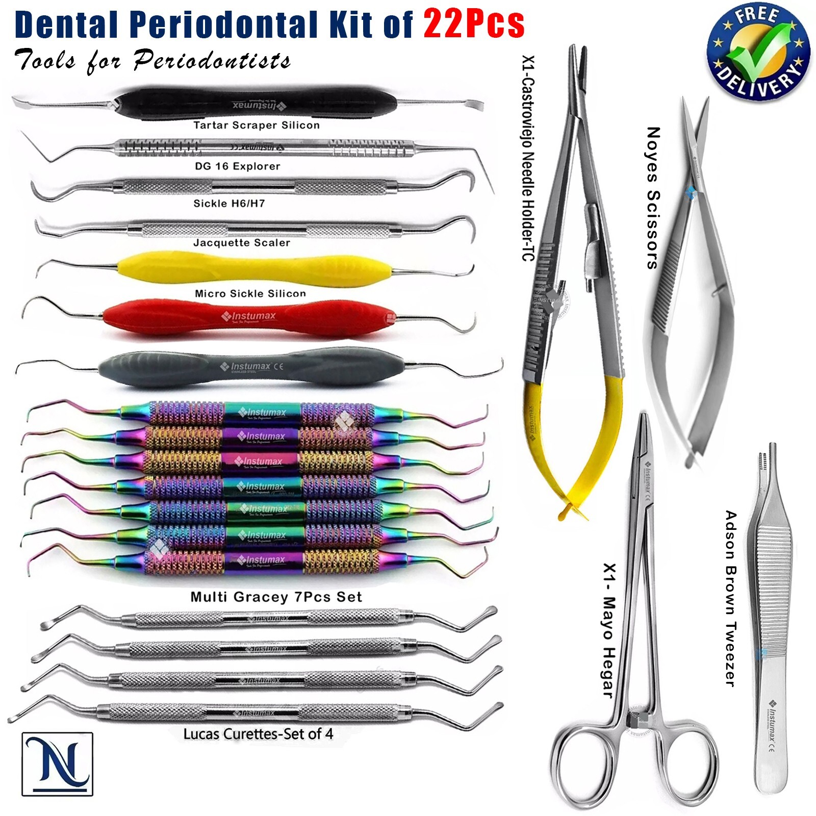 🔹 22Pcs Professional Dental Scaling & Periodontal Instruments Hygienists Kit