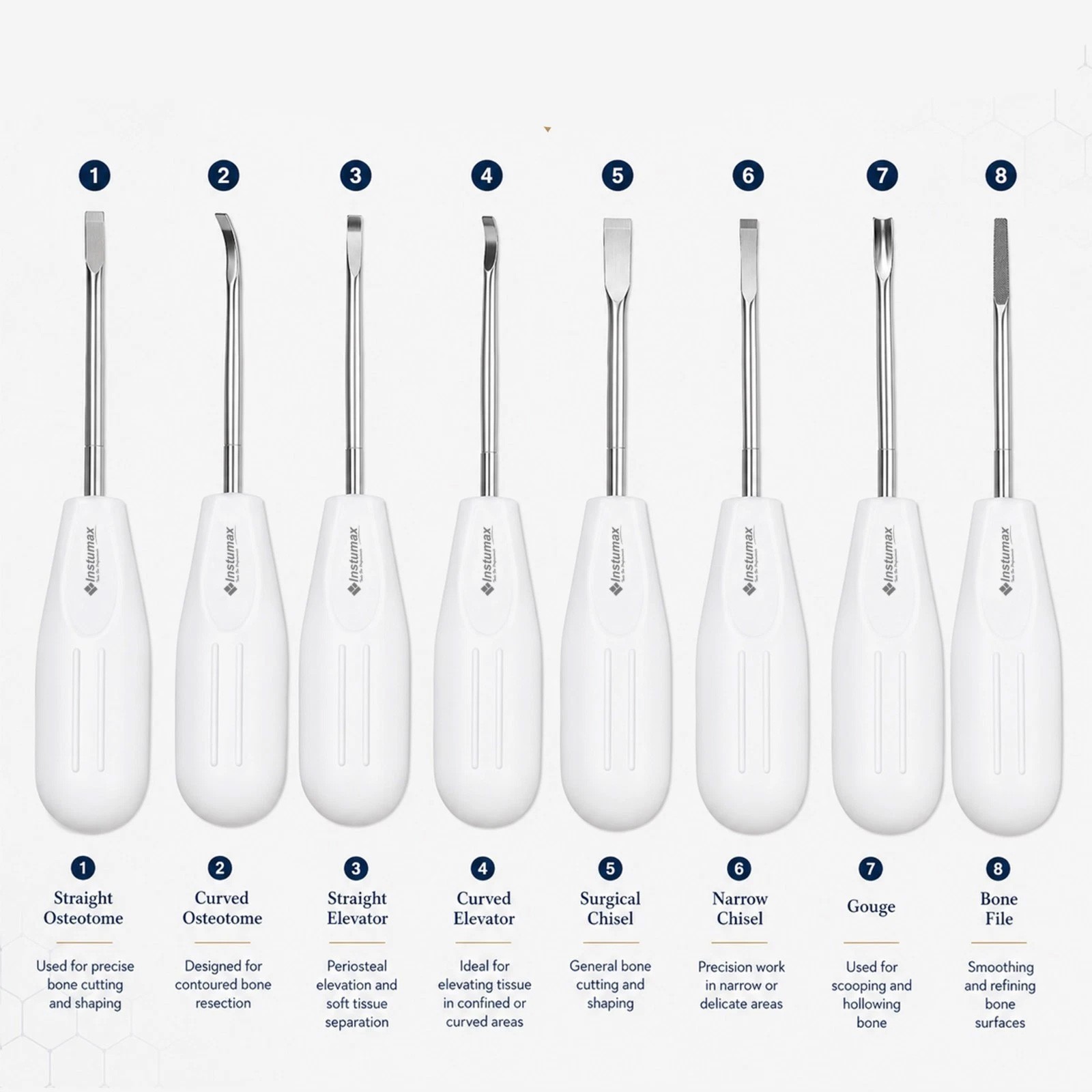 Professional Dental Luxation Elevators Set of 8 with Wooden Storage Box