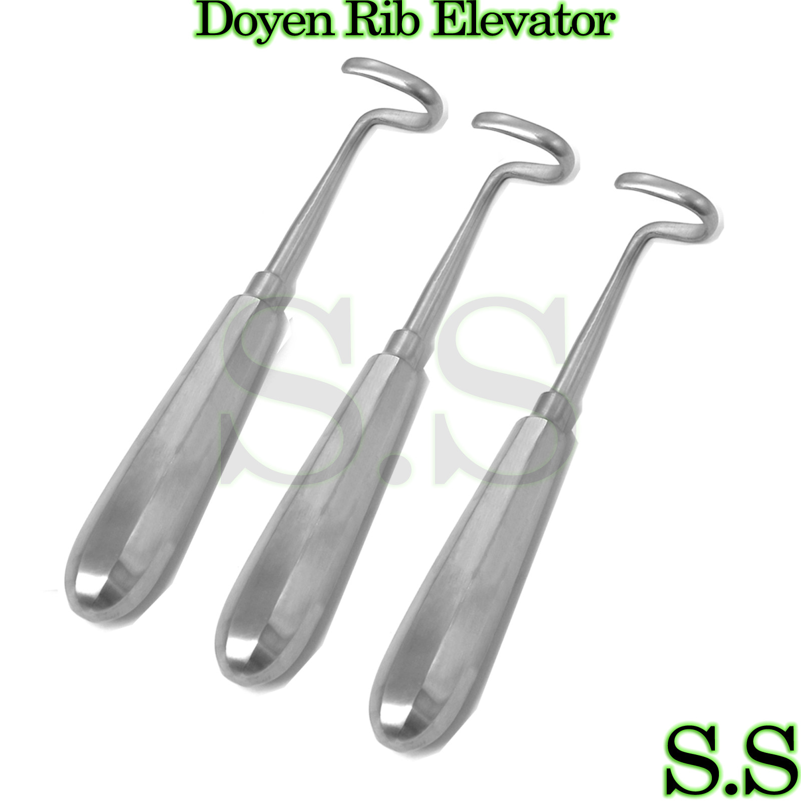 3 Pcs Surgical Elevators Doyen Rib Left 7″ Curved Blade 3.2cm Instruments