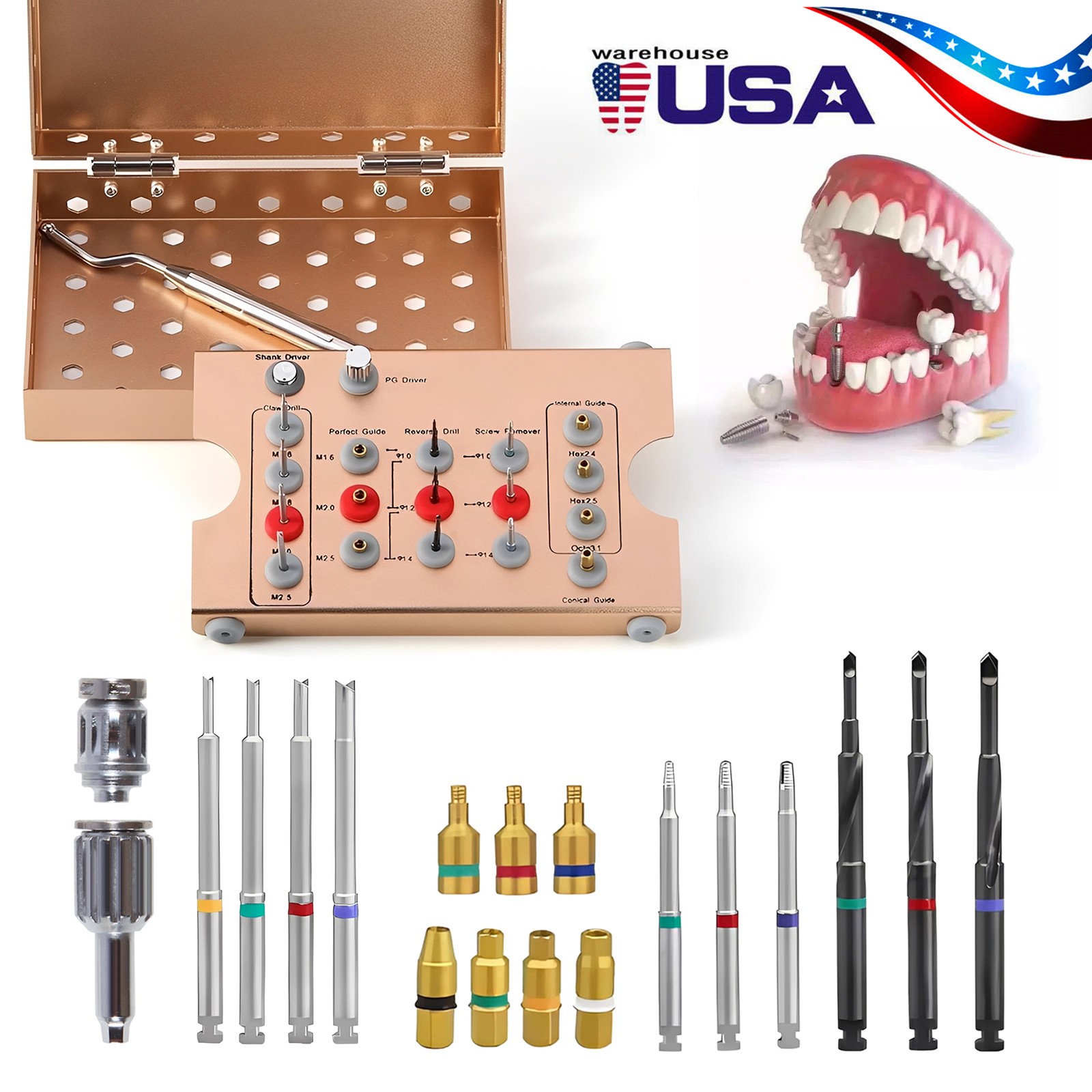 Dental Universal Implant Removal Kit Golden Box Broken Screws Extract Tool Set